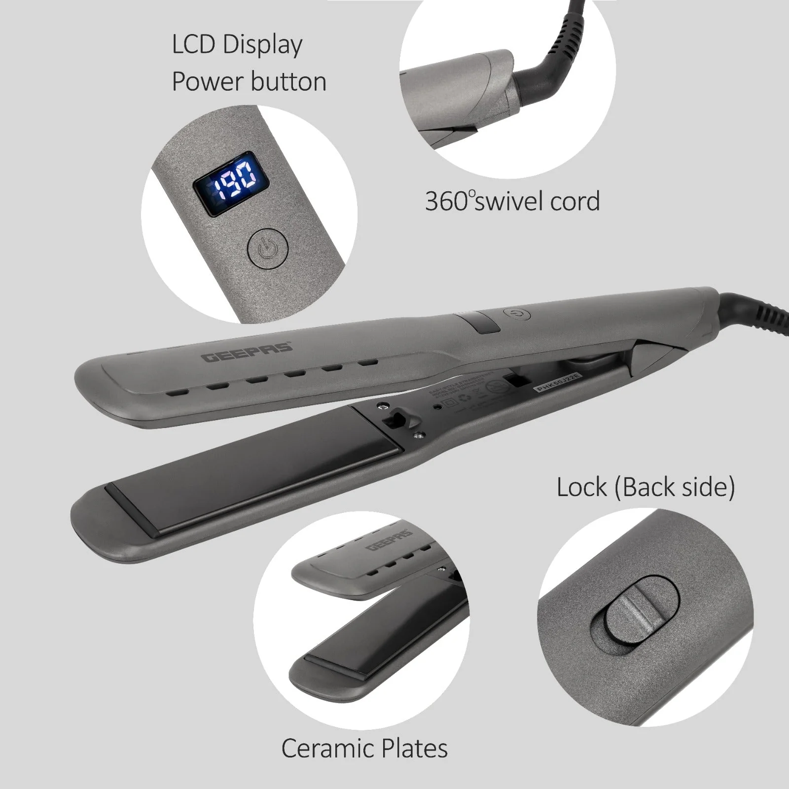 Geepas GHS86050 Easy-Style Hair Straightener | Ceramic Floating Plates with Ionic Function | Durable Design, LED Display, Adjustable Temperature & Fast Heating| - Image 4