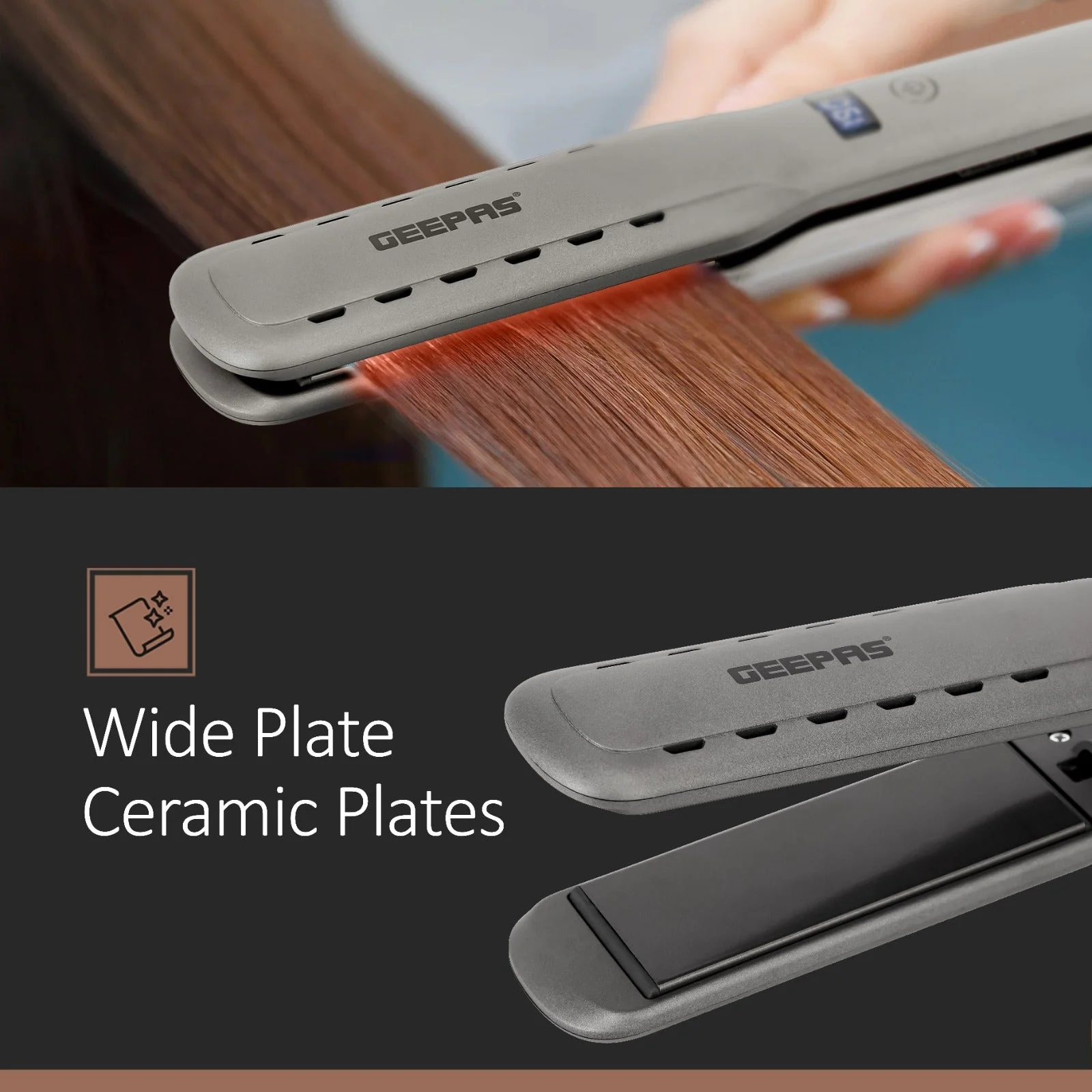 Geepas GHS86050 Easy-Style Hair Straightener | Ceramic Floating Plates with Ionic Function | Durable Design, LED Display, Adjustable Temperature & Fast Heating| - Image 5