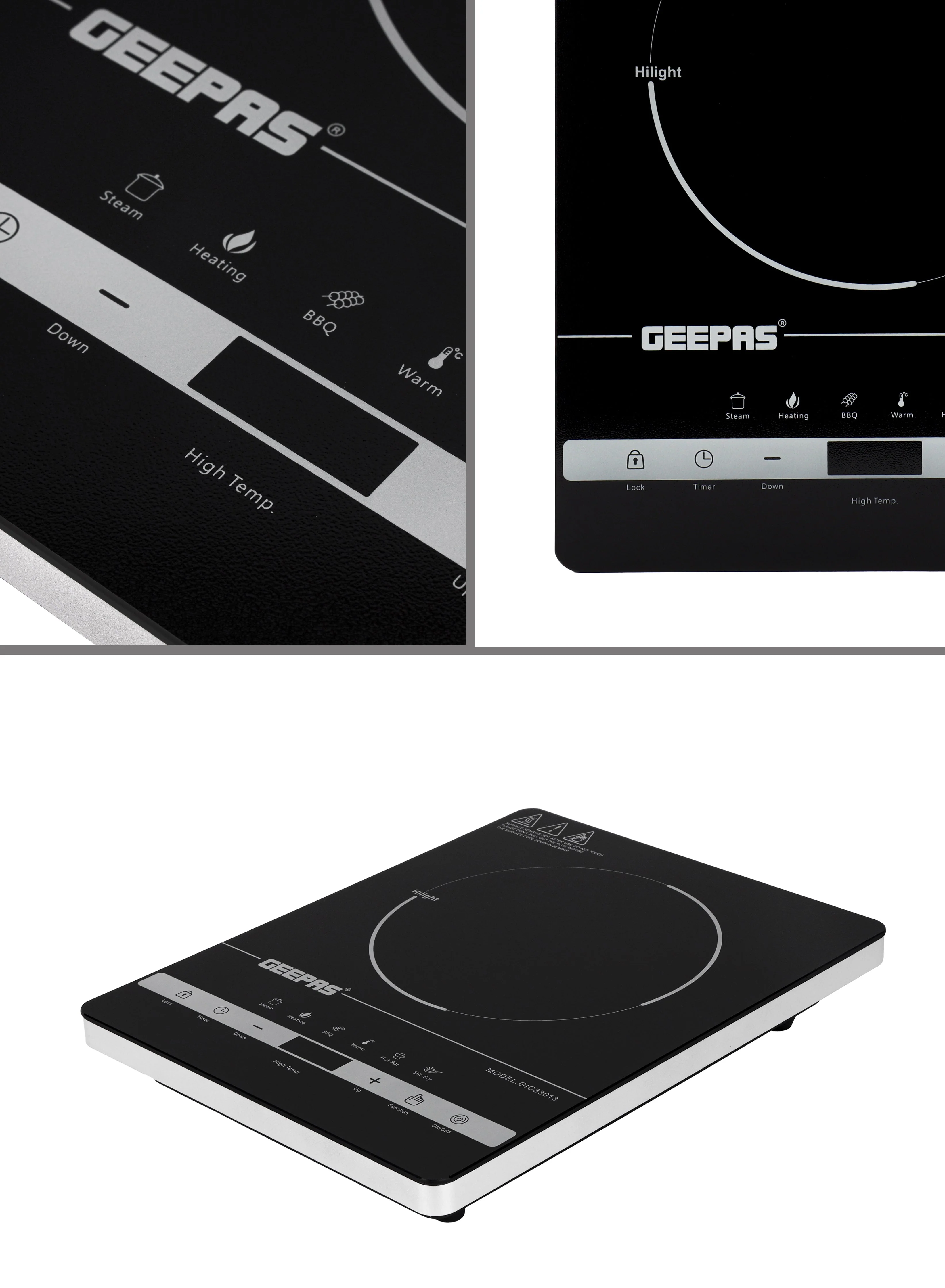 Geepas GIC33013 Digital Infrared Cooker |2000W Ceramic Heating Element, Touch Control and LED Display| 10 Adjustable Power Levels, Timer and Safety Protection| - Image 5
