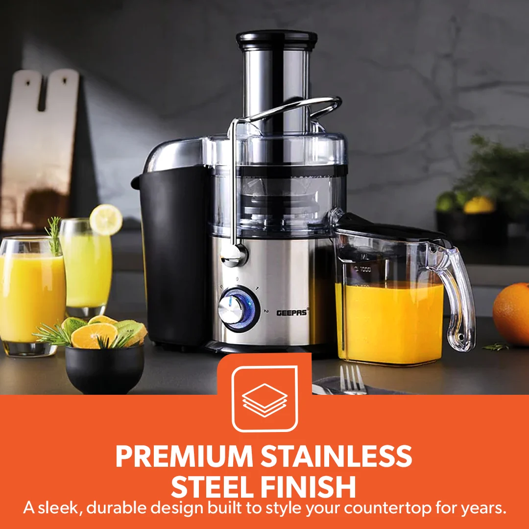 Geepas GJE5437 Juice Extractor 800W | Wide Feed Tube for Whole Fruits with Vegetables, 2.2L Pulp Container | Stainless Steel Body with Multi-Safety Protection| - Image 6