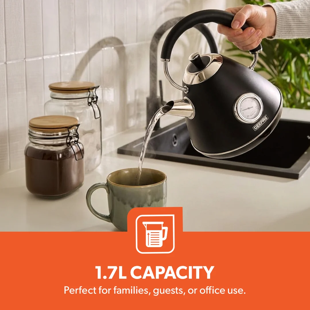 Geepas GK38073UK-BK Stainless Steel Cordless Kettle | Powerful 3000W Heating | 1.7L Large Capacity | Boil Dry Protection | Auto Shut-Off | 360° Rotating Base Design - Image 3
