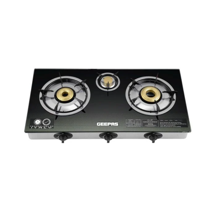 Geepas GK5601 3 Burner Gas Cooker| 8mm Tempered Glass Top, Auto Piezo Ignition and Brass Burners| Durable, Stainless Steel Frame and Tray, LPG Compatible Stove| - Image 2