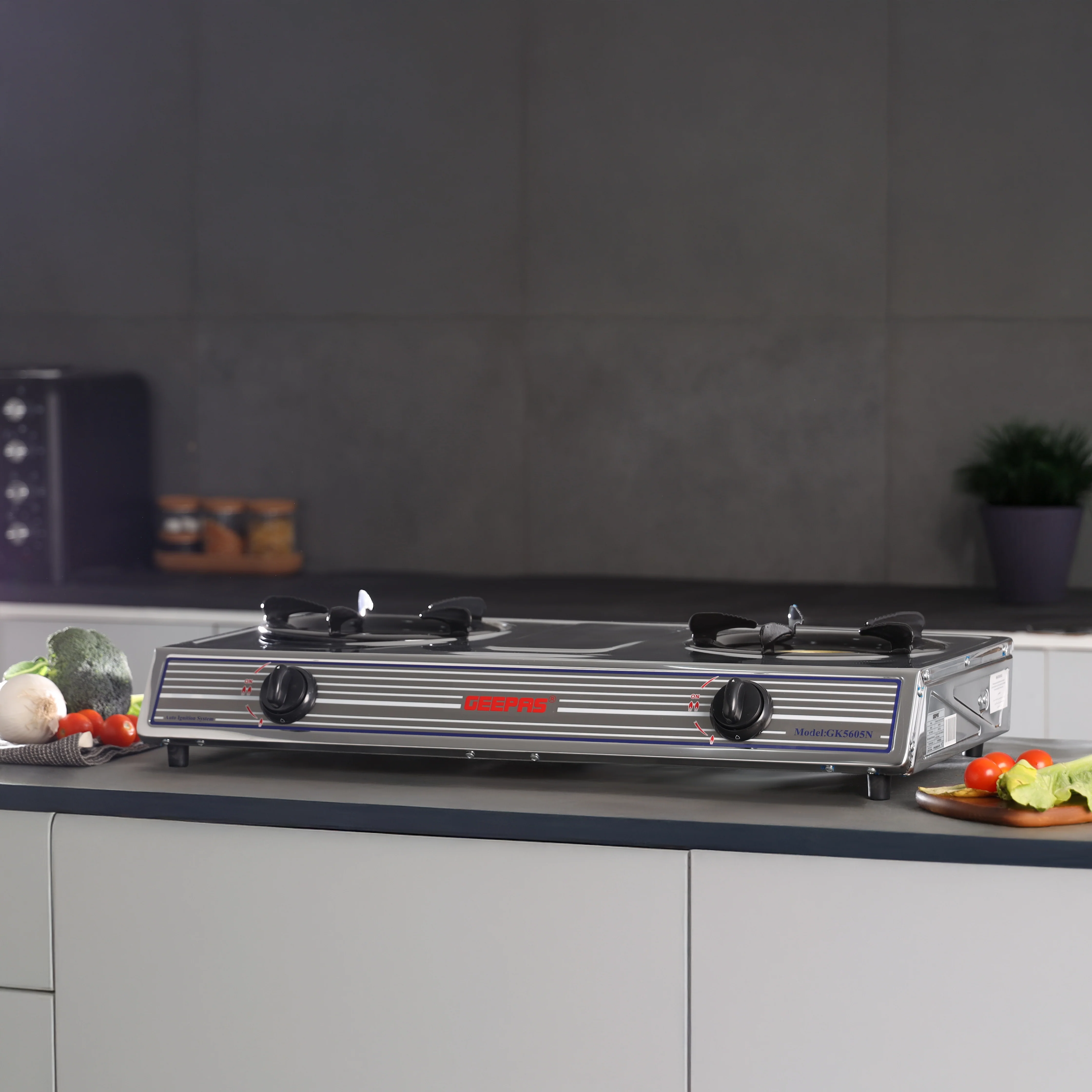 Geepas GK5605 Stainless Steel Gas Cooker | Double Cast Iron Burner Stovetop & Low Gas Consumption| Efficient Heating, Auto Ignition System and LPG Stove Silver| - Image 5