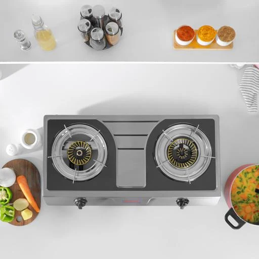 Geepas GK6856 Stainless Steel Gas Cooker| durable Design, 2 Cast Iron Burners & Automatic Ignition System| High Efficiency 5.6KW Power with Low Gas Consumption| - Image 2