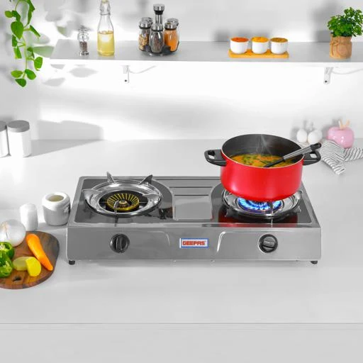 Geepas GK6856 Stainless Steel Gas Cooker| durable Design, 2 Cast Iron Burners & Automatic Ignition System| High Efficiency 5.6KW Power with Low Gas Consumption| - Image 3