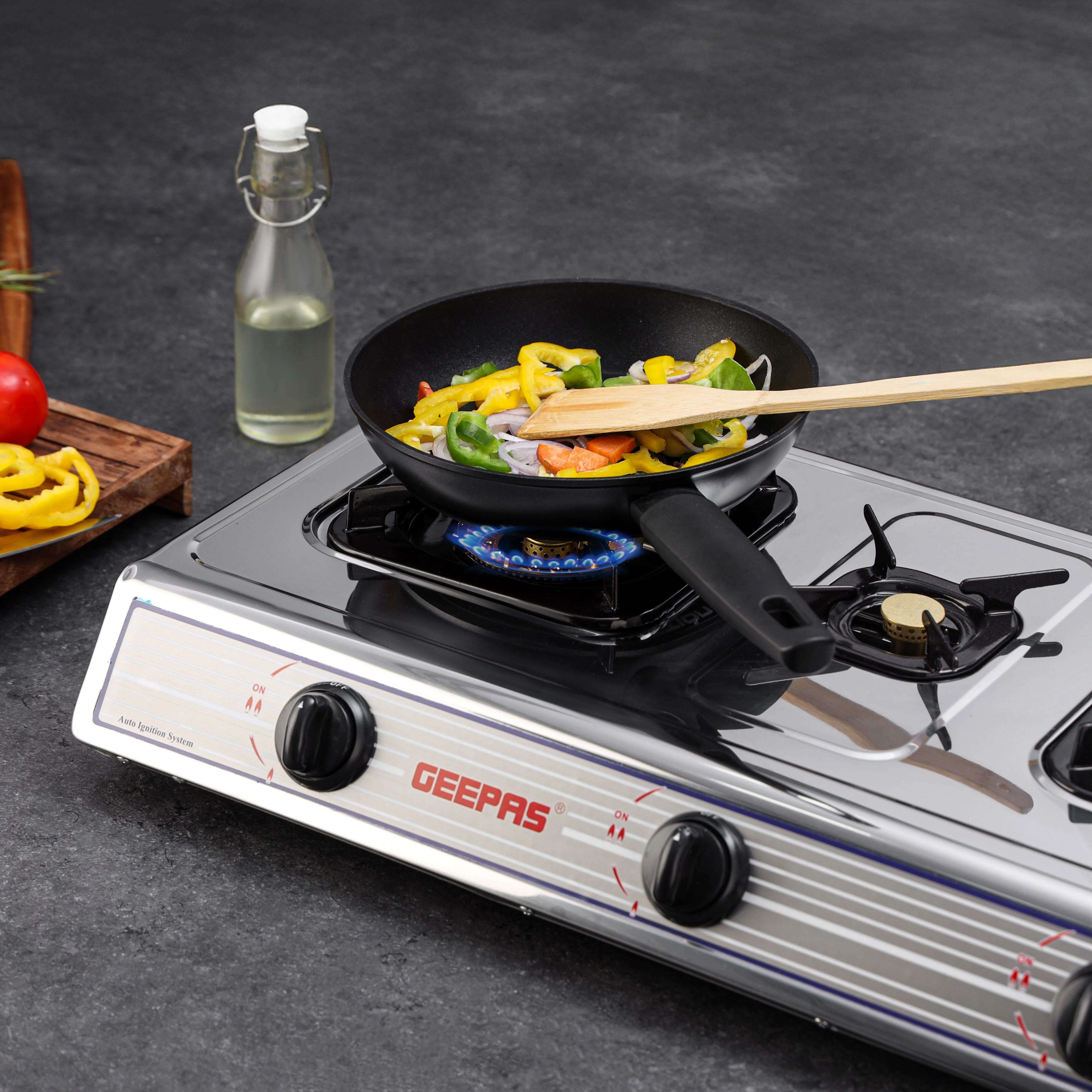 Geepas GK74 Stainless Steel Gas Cooker| 2 Burner Stove, Durable Brass Burners and Auto Ignition System| Durable Design, High Efficiency Flame and Easy to Clean| - Image 3