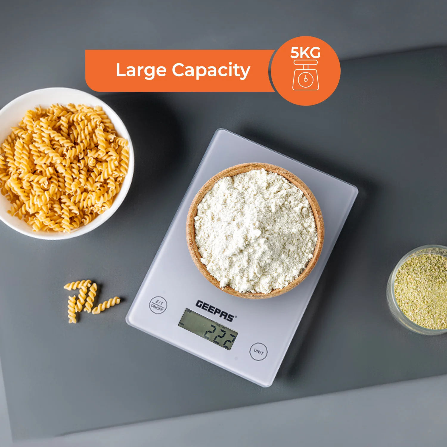 Geepas GKS46525UK Electronic Kitchen Scale 5kg | Digital Display | Tare Function | 3mm Tempered Glass Platform | High Precision Sensor & Auto Off Feature for Home Use - Image 6