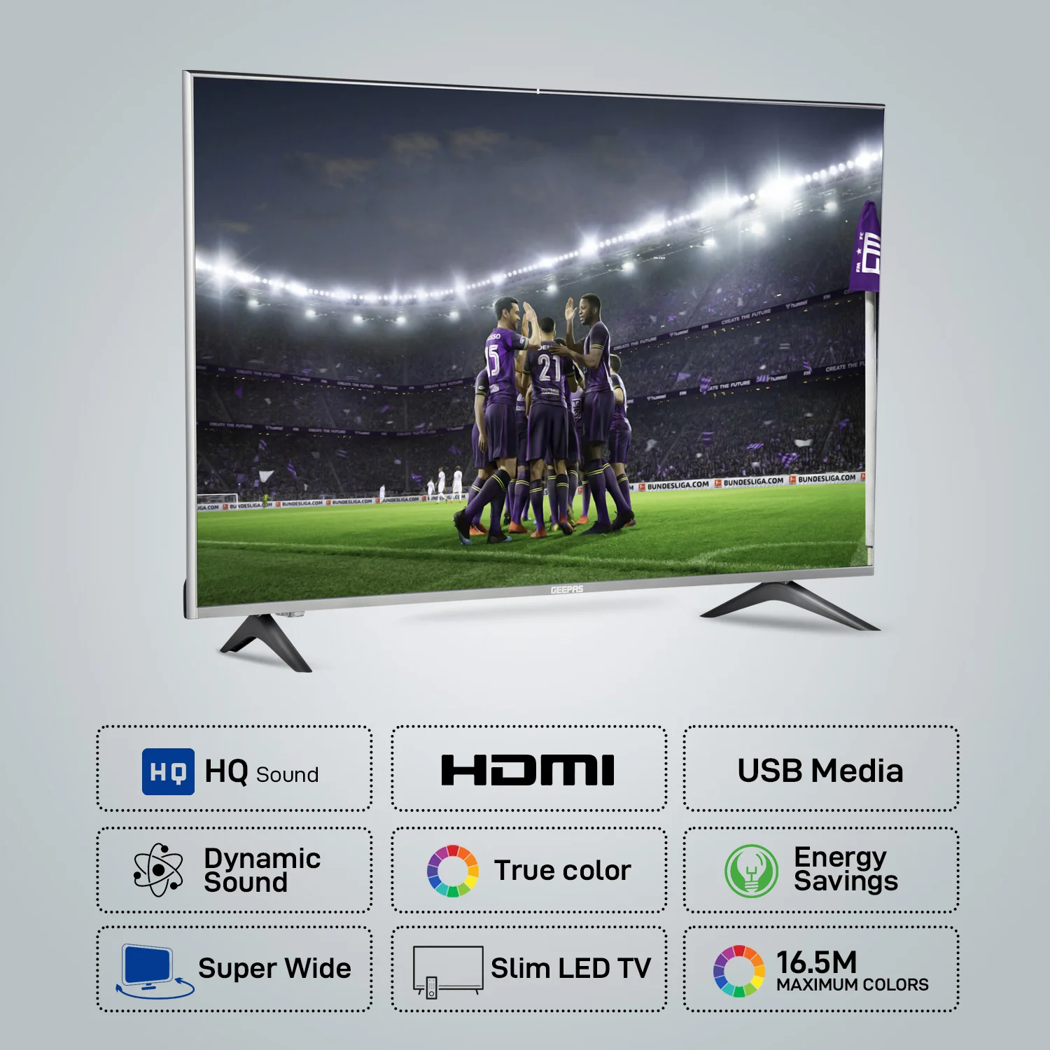 Geepas GLED3201EHD 32-Inch HD Ready LED TV | Frameless Design with Mat Silver Finish| HQ Sound | HDMI & USB Connectivity | 176° Wide Viewing Angle | Slim Design - Image 3