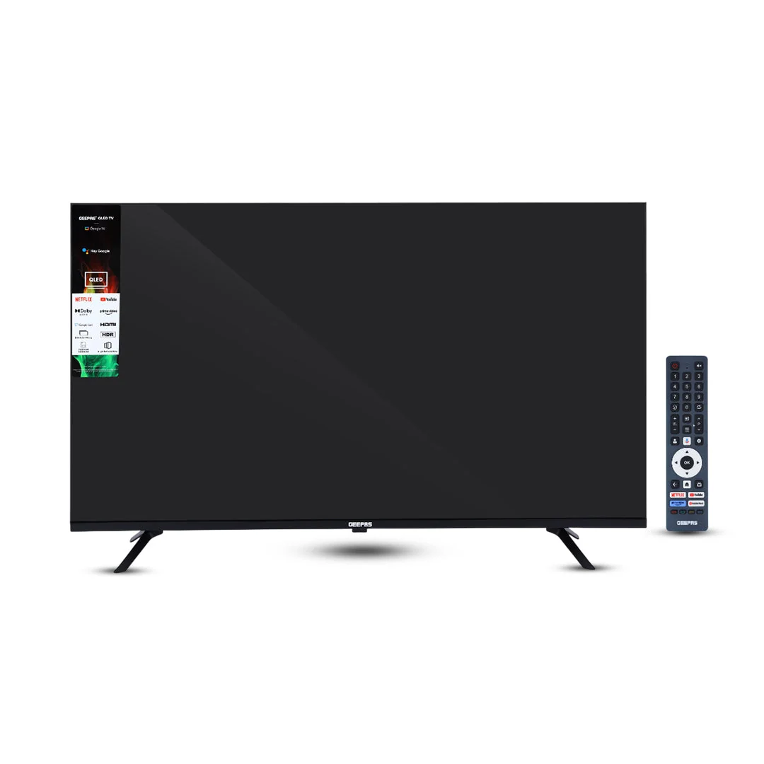 Geepas GLED5505GTQLD 4K Ultra HD QLED Smart Google TV| 55 Inch, Dolby Audio & Built-in Chromecast| Durable, 3840x2160 Resolution, HDMI, USB Ports & Voice Remote|