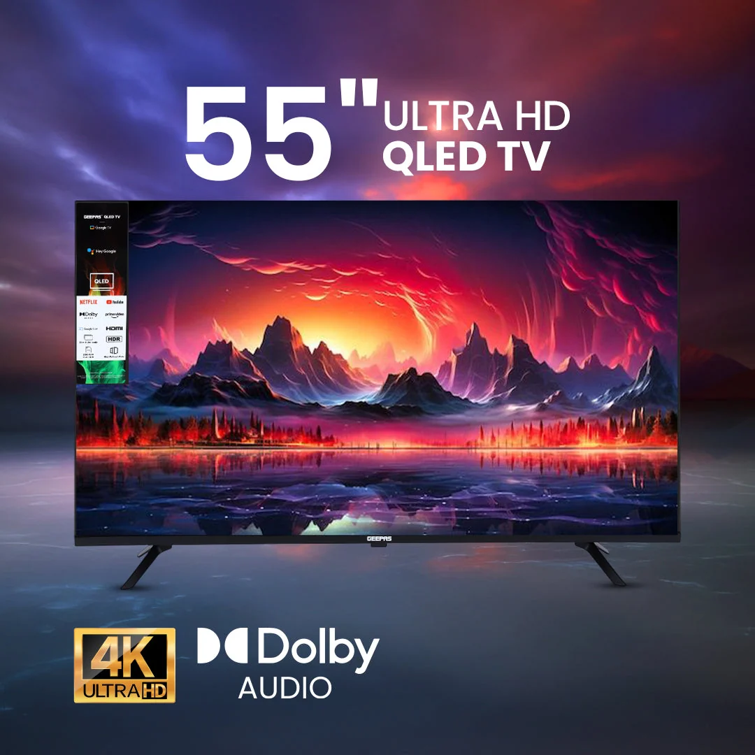 Geepas GLED5505GTQLD 4K Ultra HD QLED Smart Google TV| 55 Inch, Dolby Audio & Built-in Chromecast| Durable, 3840x2160 Resolution, HDMI, USB Ports & Voice Remote| - Image 2