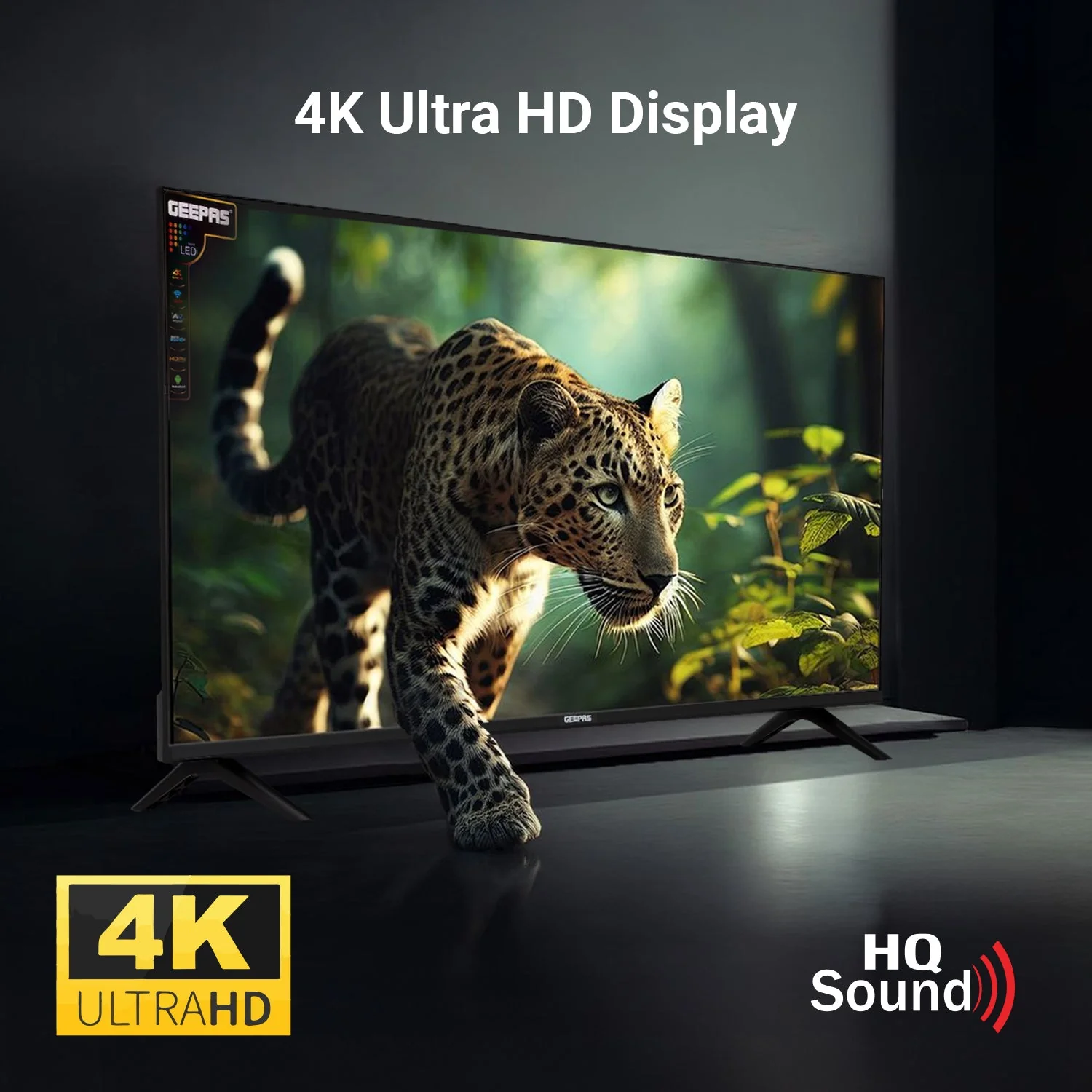Geepas GLED6538SEUHD 65 Inch HD Smart LED TV | 4K UHD Frameless Display, HDR, HDMI & USB Connectivity| Smart Apps, HQ Sound, Remote Control & 2x8W Audio Output| - Image 3
