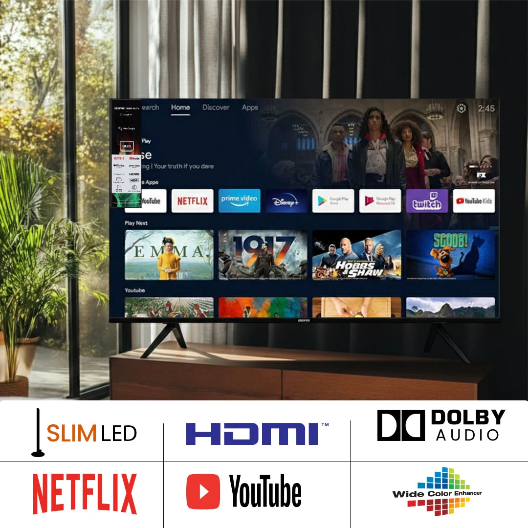Geepas GLED7535GTQLD 75” 4K Ultra HD QLED Smart TV| Google Tv, Dolby Audio, HDR & Built-in Chromecast| Durable, Voice Remote, 3 HDMI, 2 USB, WiFi & Bluetooth| - Image 5