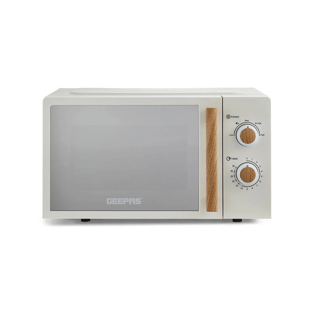 Geepas GMO34062UK-CR 20L Microwave Oven| 700W Output Power, 5 Power Levels & 255mm Glass Turntable| 35-Min Timer, LED Interior Light & Stylish Nordiq Collection|