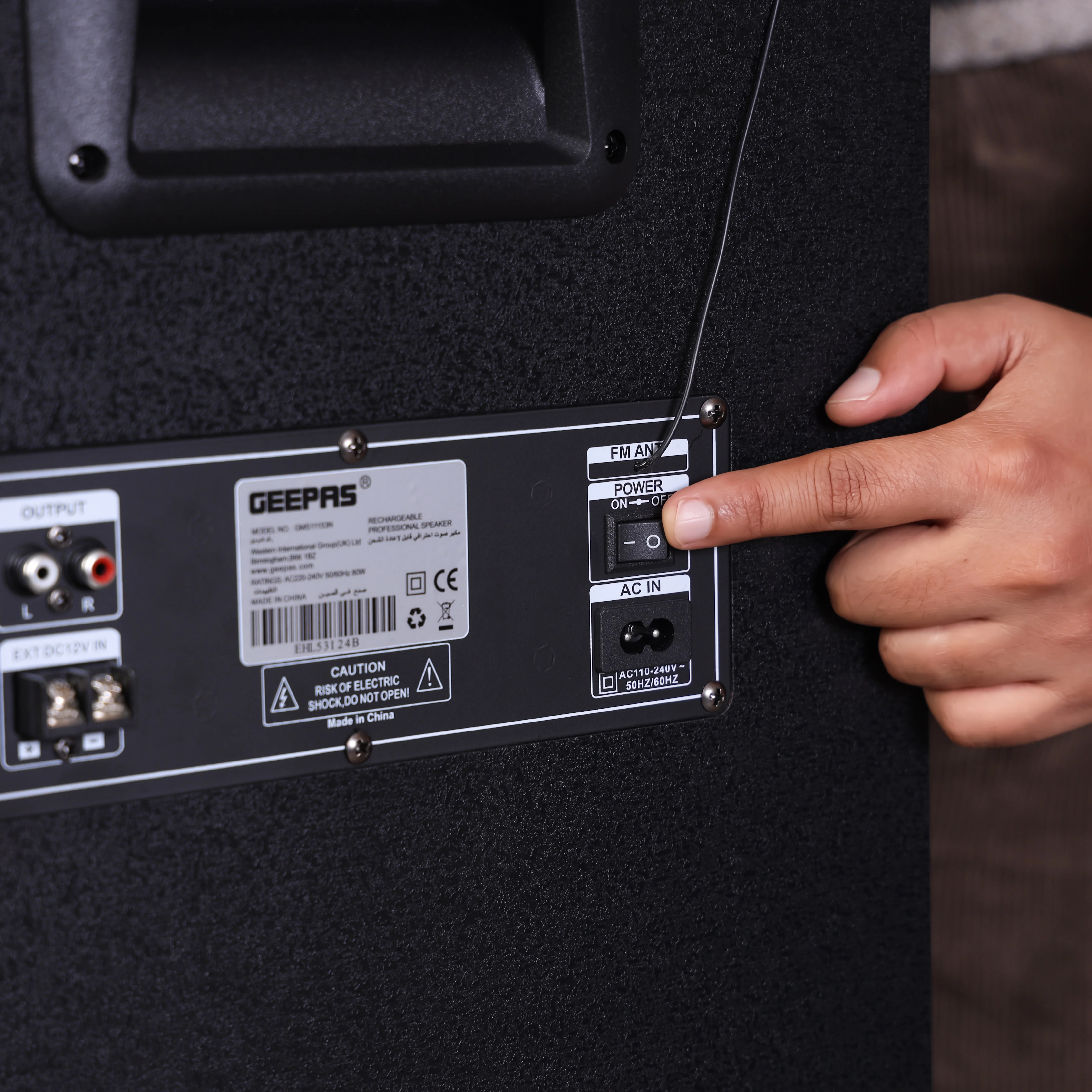 Geepas GMS11153 Rechargeable Professional Speaker| Bluetooth connectivity, dual 12-inch woofers and UHF wireless mic| TWS pairing, USB/TF playback and FM radio| - Image 4
