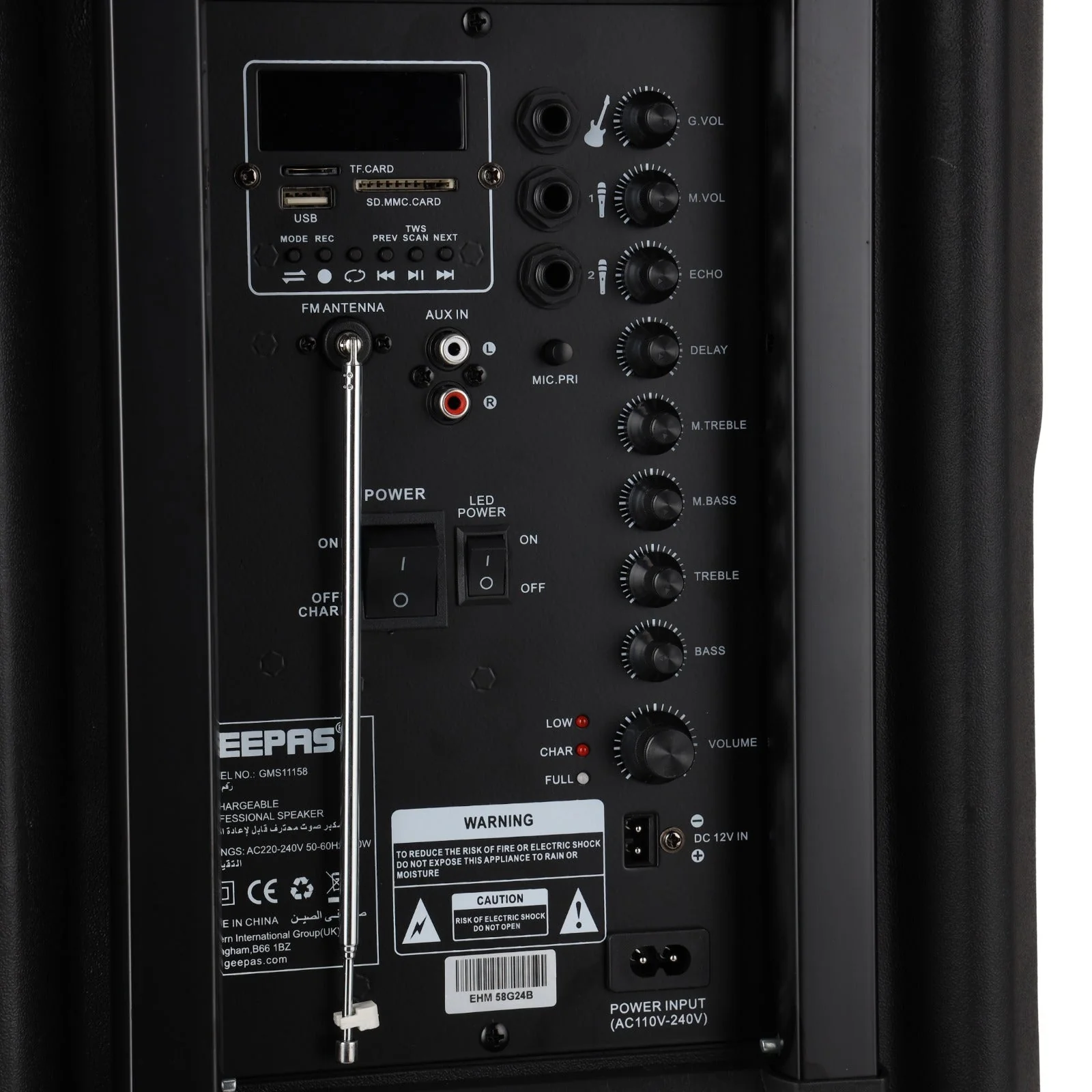 Geepas GMS11158 Rechargeable Speaker | 60000W PMPO High-Power |Bluetooth| RGB Light Effects| FM Radio| USB/TF/SD Inputs| TWS Function| Wireless Mic | 2 Years Warranty - Image 5