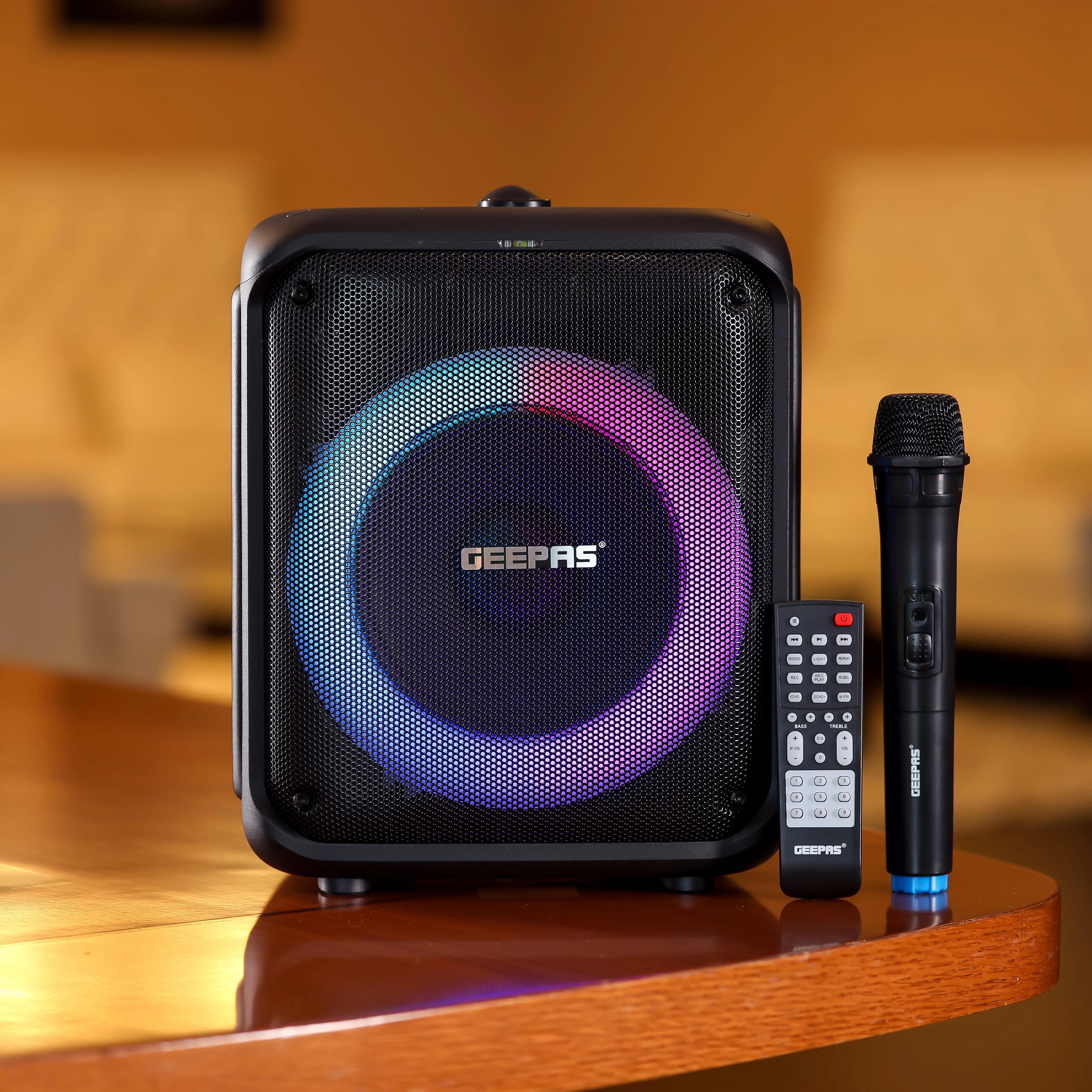 Geepas GMS11161 Portable Party Speaker with Powerful 8-Inch Woofer| Dynamic LED Lights| Bluetooth Streaming| TWS Stereo Pairing| Wireless Microphone|  2 Years Warranty - Image 2