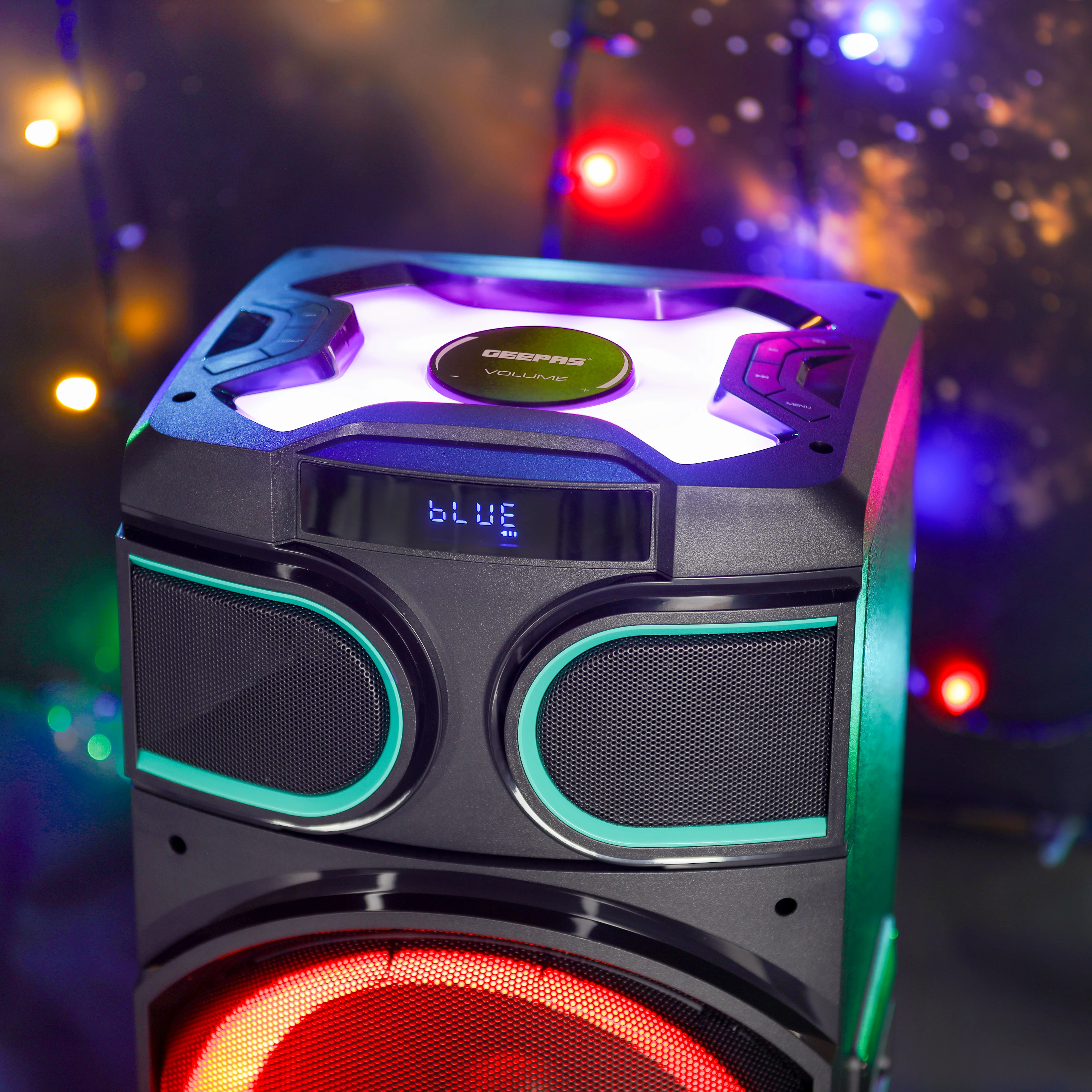 Geepas GMS11170 Professional Speaker| 80000W PMPO| Dual 10” Woofers, Rechargeable and Bluetooth| USB/TF, FM, TWS Function, UHF Mic Support and LED Light Modes| - Image 5