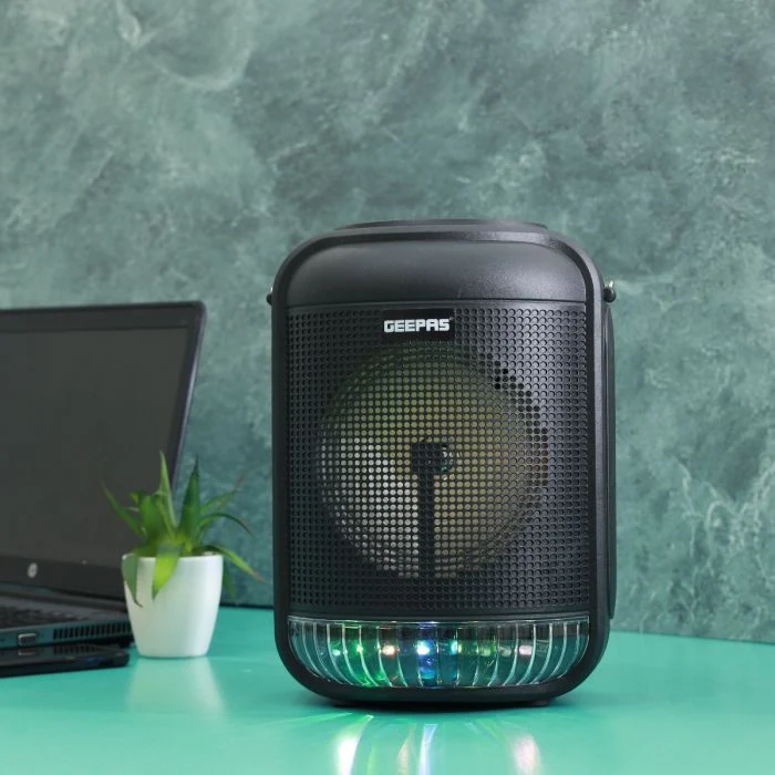 Geepas GMS11186 Rechargeable Portable Speaker | 25000W PMPO, Bluetooth, TWS with 6.5” Woofer| FM/USB/TF/AUX, LED Light, Wireless Mic and 3.7V 1800mAh Battery | - Image 4