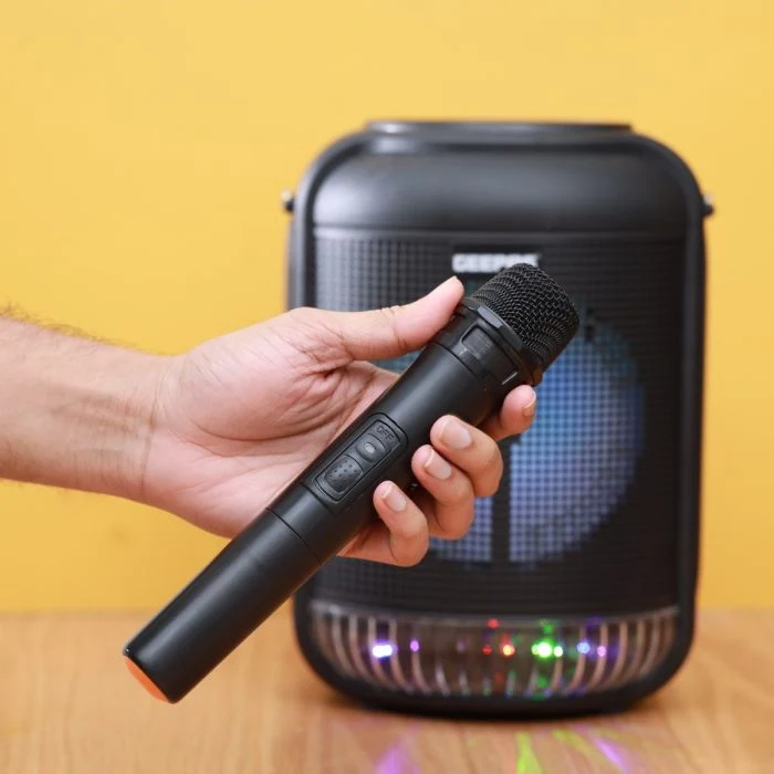 Geepas GMS11186 Rechargeable Portable Speaker | 25000W PMPO, Bluetooth, TWS with 6.5” Woofer| FM/USB/TF/AUX, LED Light, Wireless Mic and 3.7V 1800mAh Battery | - Image 5