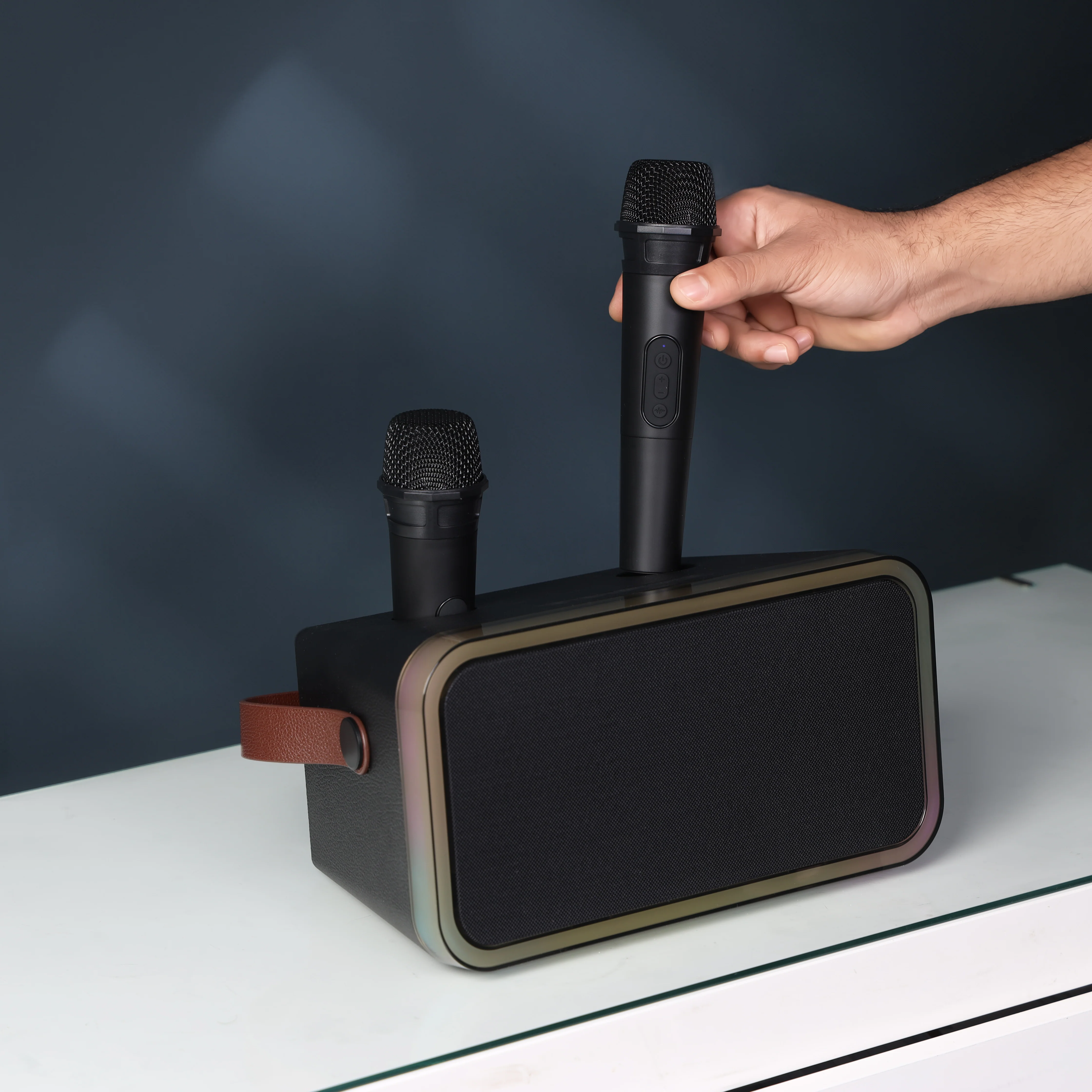 Geepas GMS11188 Karaoke Speaker | 20W Output with Full LED Lighting and Dual Wireless Microphones| Bluetooth 5.1 Connectivity, USB Support and Built-in Battery| - Image 3