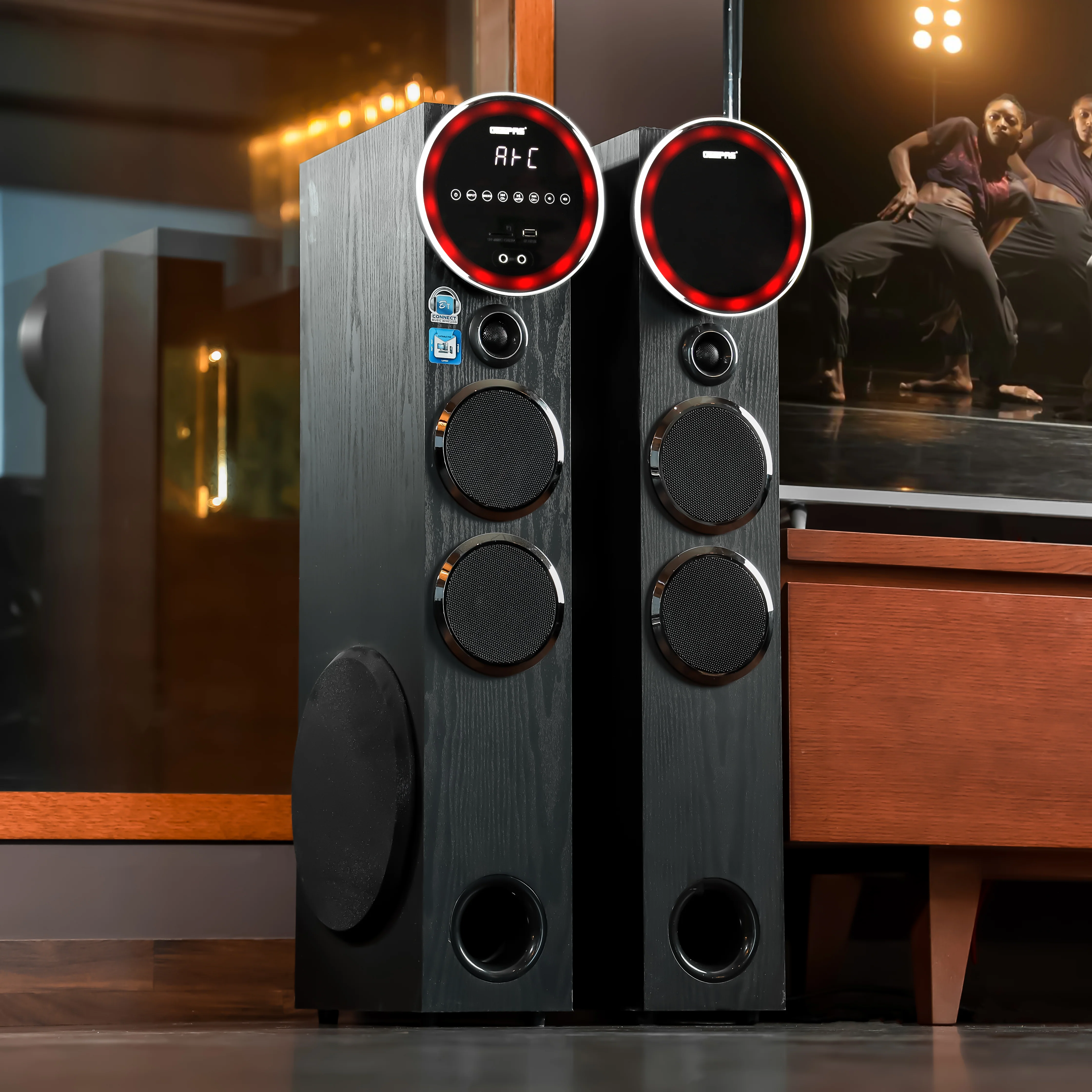 Geepas GMS8444 2.0 Tower Speaker| Bluetooth, HDMI & Optical Input, Wireless Mic & Karaoke Function| Durable Design, USB/FM/SD Playback, LED Display and Remote| - Image 5