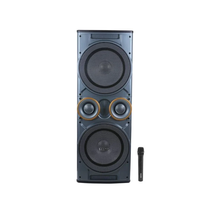 Geepas GMS8518 2.0Ch Professional Speaker| Dual 12” Woofer, Bluetooth, FM Radio & USB/SD Input| Wireless Mic, Remote, LED Lights, 6-Band EQ & 80000W PMPO Sound| - Image 4