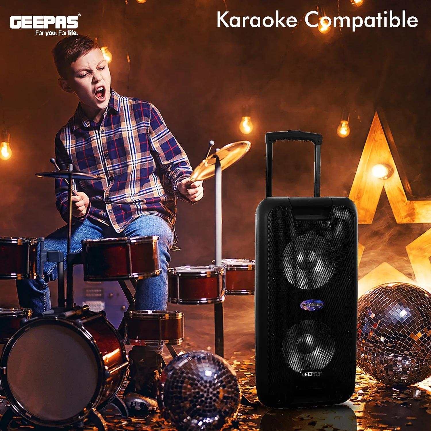 Geepas GMS8574 Professional Speaker | Portable & Rechargeable design, 60000W PMPO, Bluetooth Connectivity| lasting, TWS Function, FM Radio with USB/TF/AUX Input | - Image 3