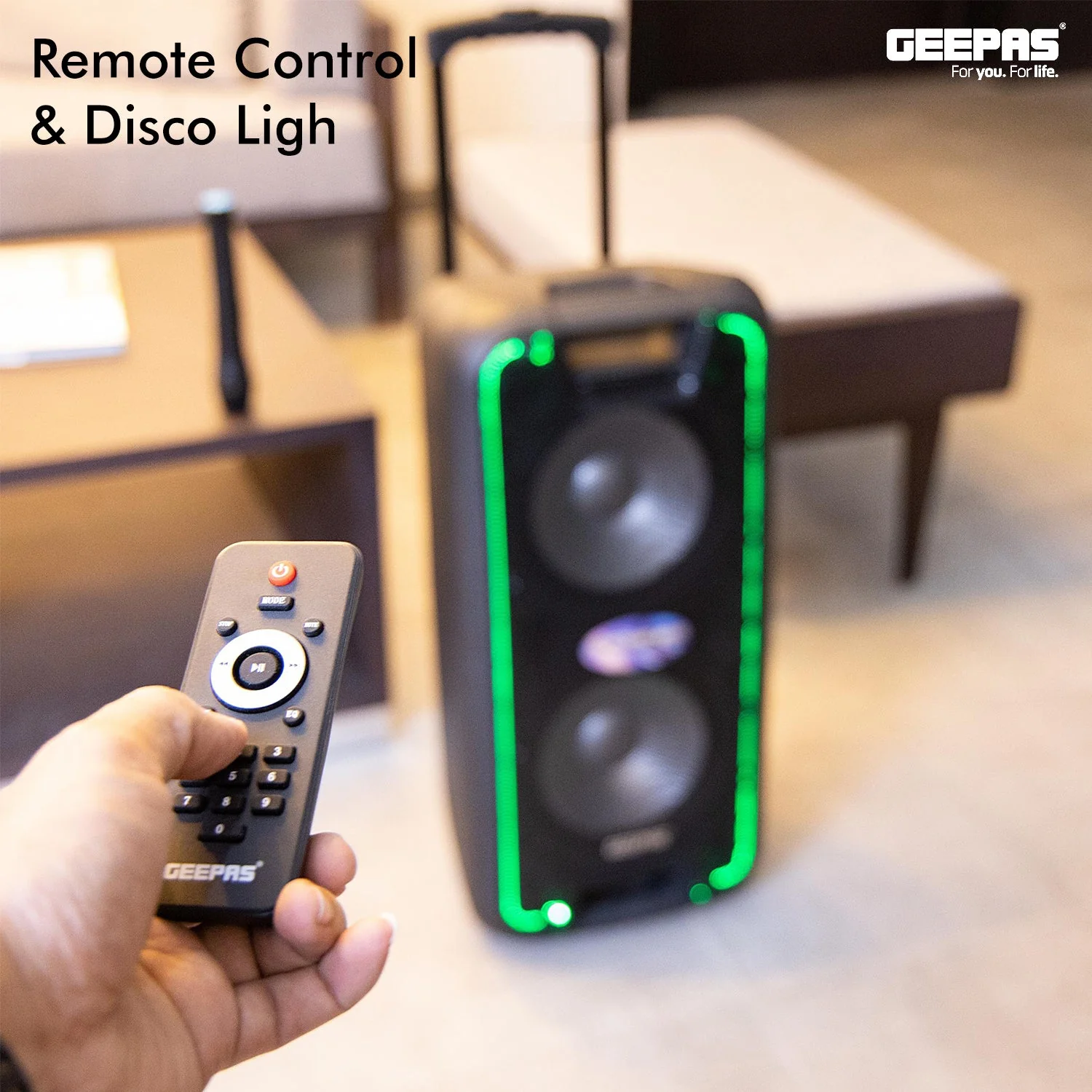 Geepas GMS8574 Professional Speaker | Portable & Rechargeable design, 60000W PMPO, Bluetooth Connectivity| lasting, TWS Function, FM Radio with USB/TF/AUX Input | - Image 4