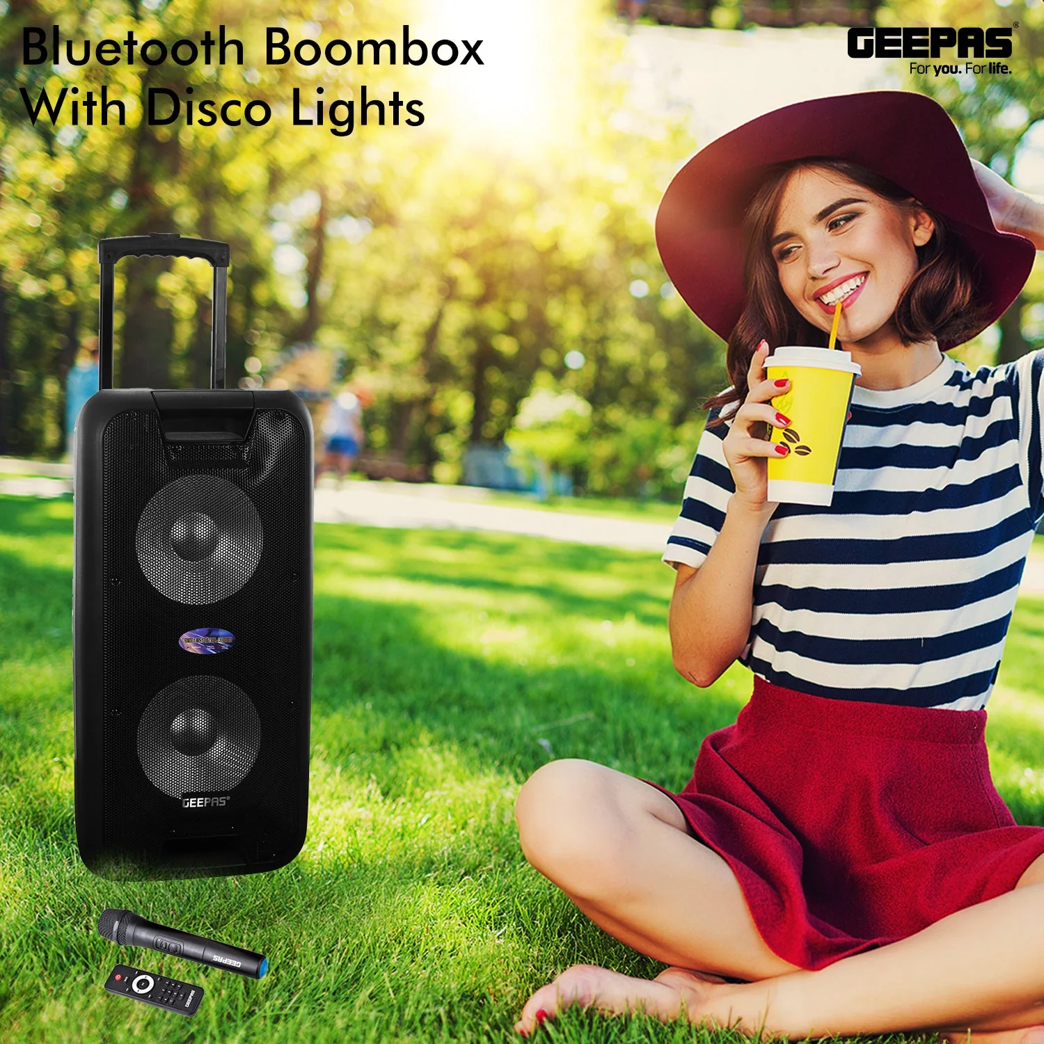 Geepas GMS8574 Professional Speaker | Portable & Rechargeable design, 60000W PMPO, Bluetooth Connectivity| lasting, TWS Function, FM Radio with USB/TF/AUX Input | - Image 5