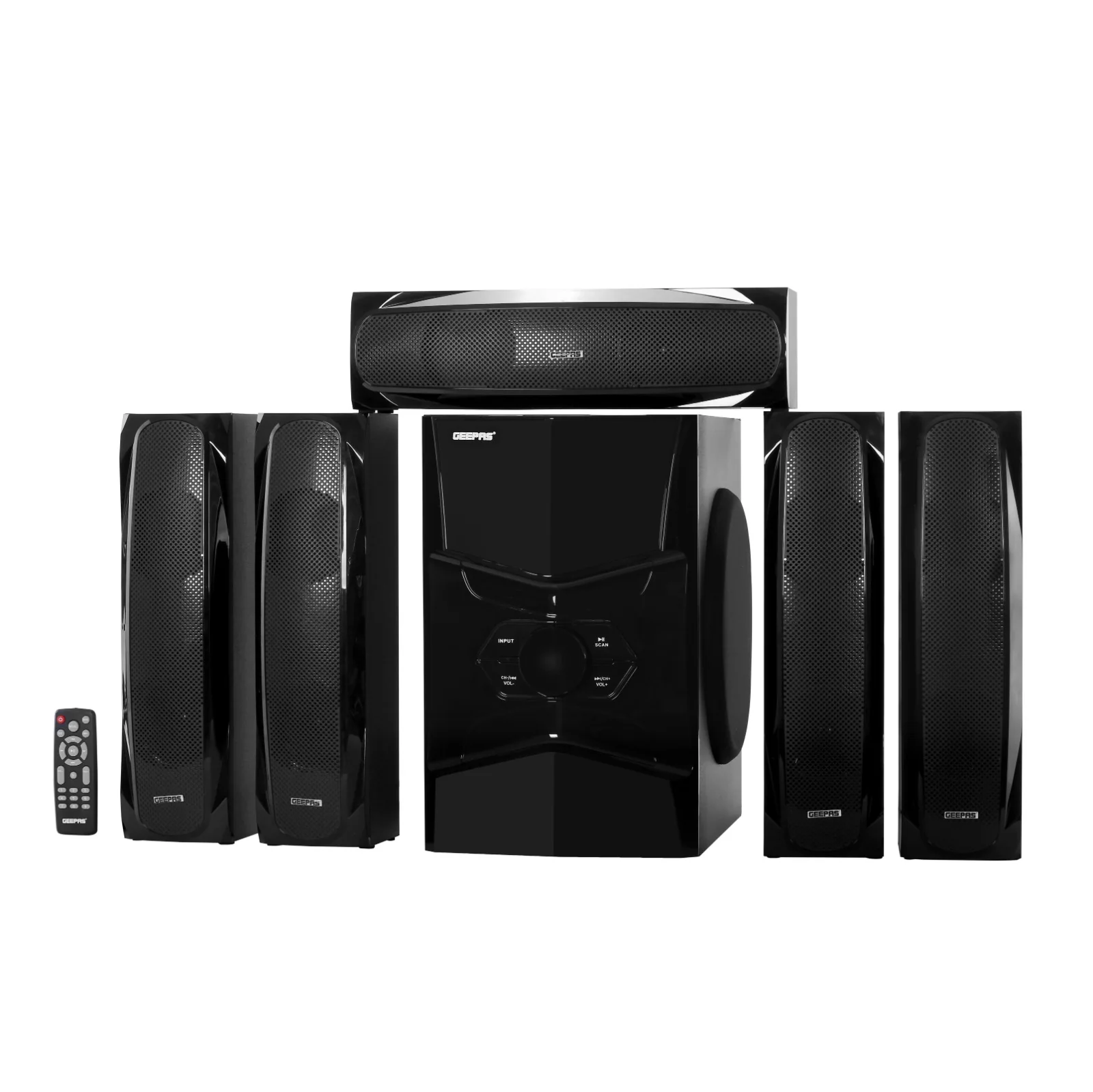 Geepas GMS8578 5.1 Channel Multimedia Speaker | featuring Bluetooth, USB, FM radio and karaoke function| Microphone Jack Input, remote control and LED Display|