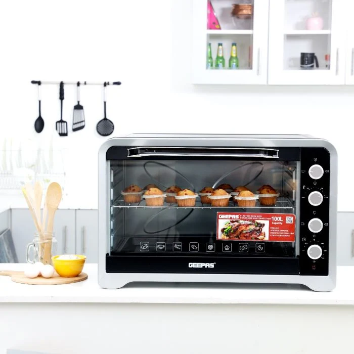 Geepas GO34027 100L Electric Oven| Rotisserie & Convection, 2800W Power, Adjustable Temperature and 4 Knobs| Durable Construction, 120 Minute Timer with Bell| - Image 3