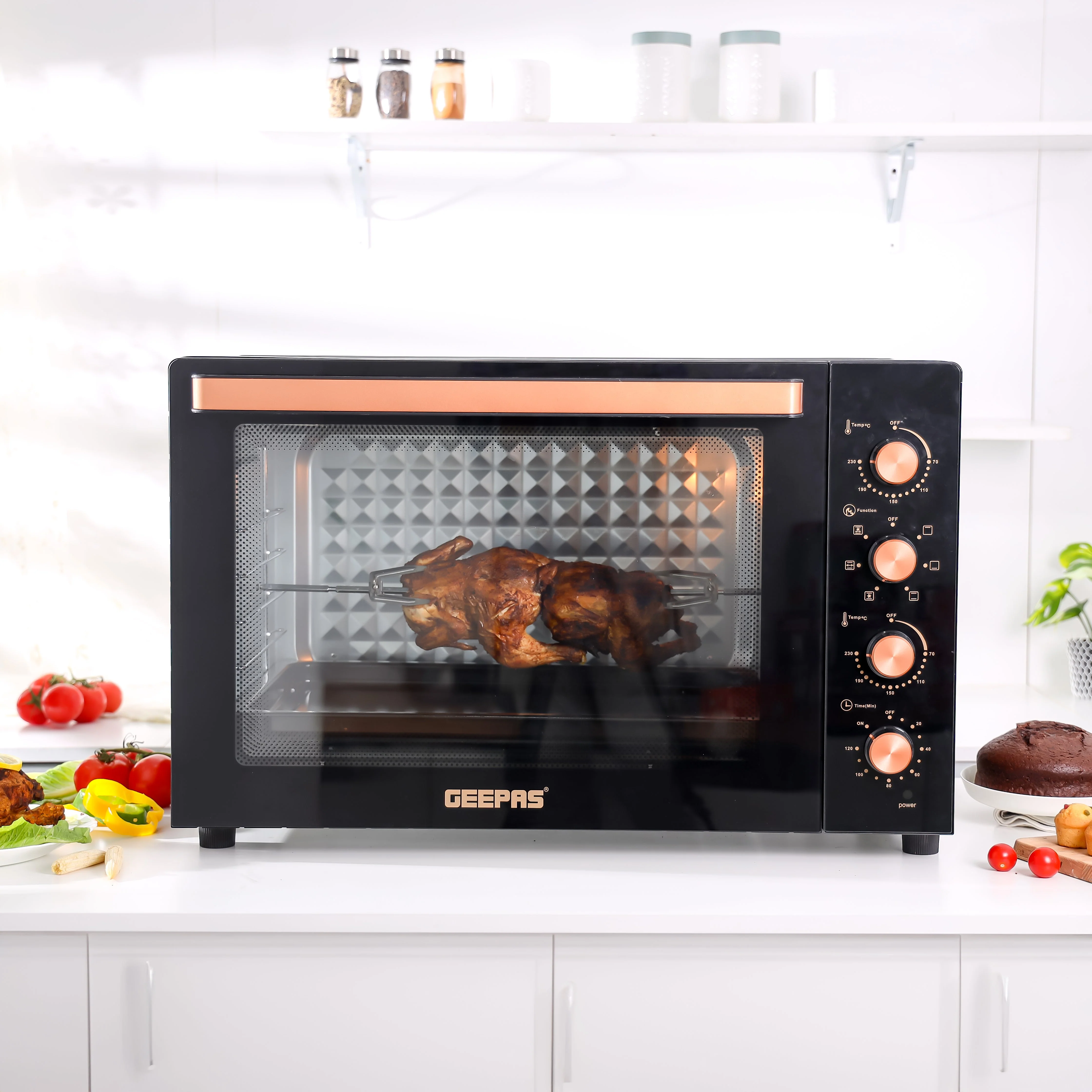 Geepas 100 L Multifunctional Oven- GO34059| 2800 W, Rotisserie, Convection Functions and Inner Lamp| 7 Stages Heating Selector, Adjustable Temperature| 2 Years Warranty - Image 2