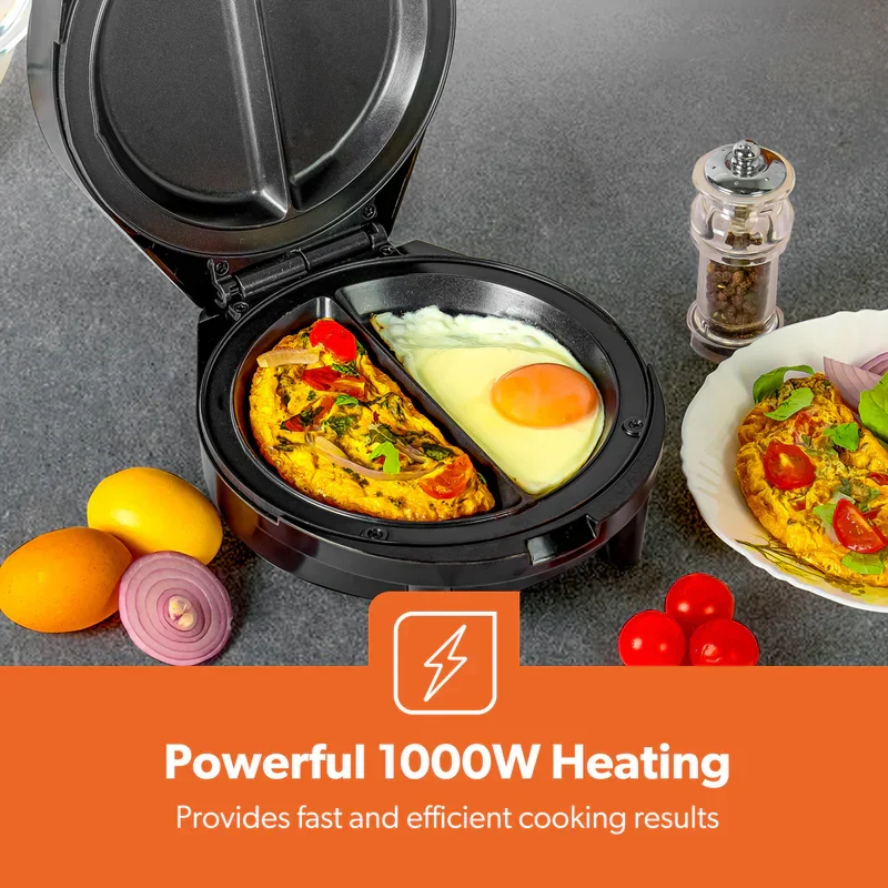 Geepas GOM36535UK Omelette Maker| Non-Stick 185mm Plate, 1000W Power, Green & Red Indicator Lights| Durable Build, Automatic Temperature Control & Anti-Slip Feet| - Image 2