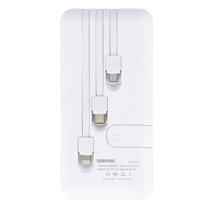 Geepas GPB58055 10000mAh Power bank| Fast Charging Portable Charger & Built-in iPhone/Android/Type-C Cables| Durable Build, Multi-Device Support & Phone Holder| - Image 4