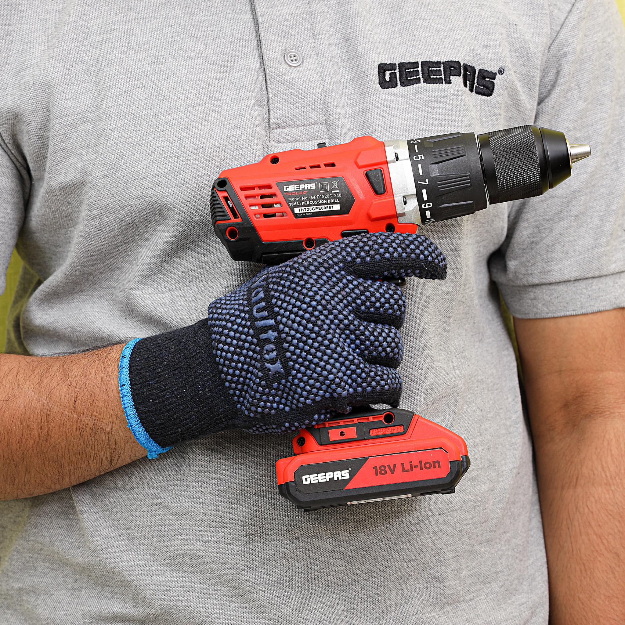 Geepas GPD1820C 18V Percussion Drill| 13mm chuck with cordless impact function and variable speed control| powerful battery for drilling wood, metal, and walls| - Image 3