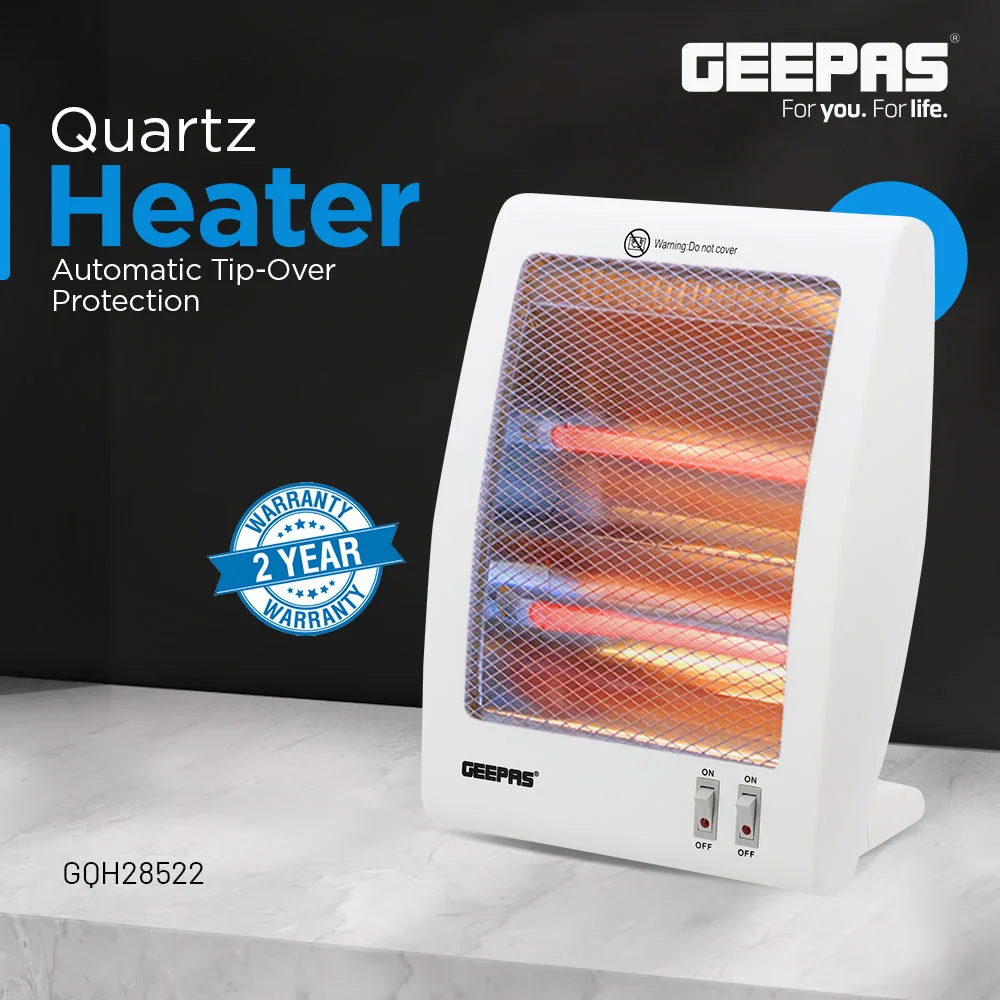 Geepas GQH28522 Quartz Heater| 400W/800W Instant Heating with Quartz Tubes & 2 Heat Settings| Durable, Automatic Tip-Over Safety Protection & Energy Efficient| - Image 2