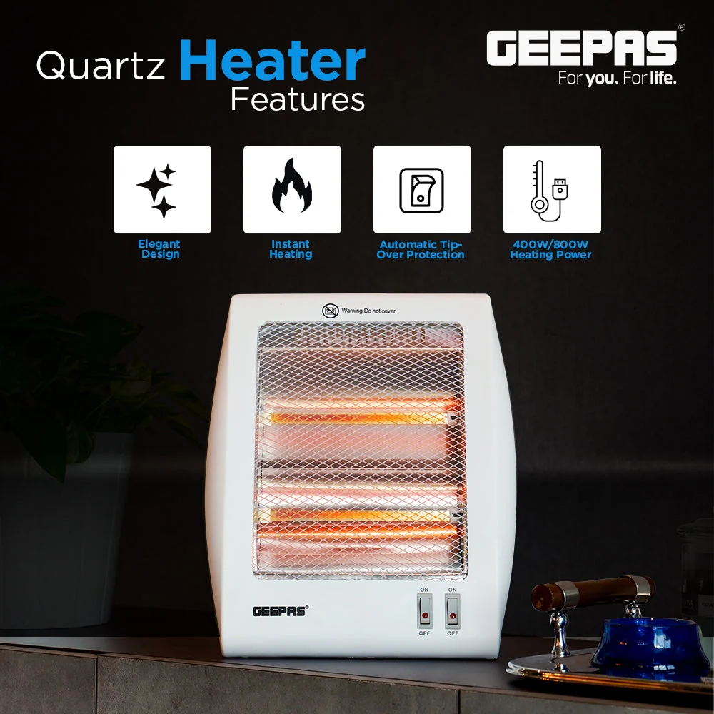 Geepas GQH28522 Quartz Heater| 400W/800W Instant Heating with Quartz Tubes & 2 Heat Settings| Durable, Automatic Tip-Over Safety Protection & Energy Efficient| - Image 3
