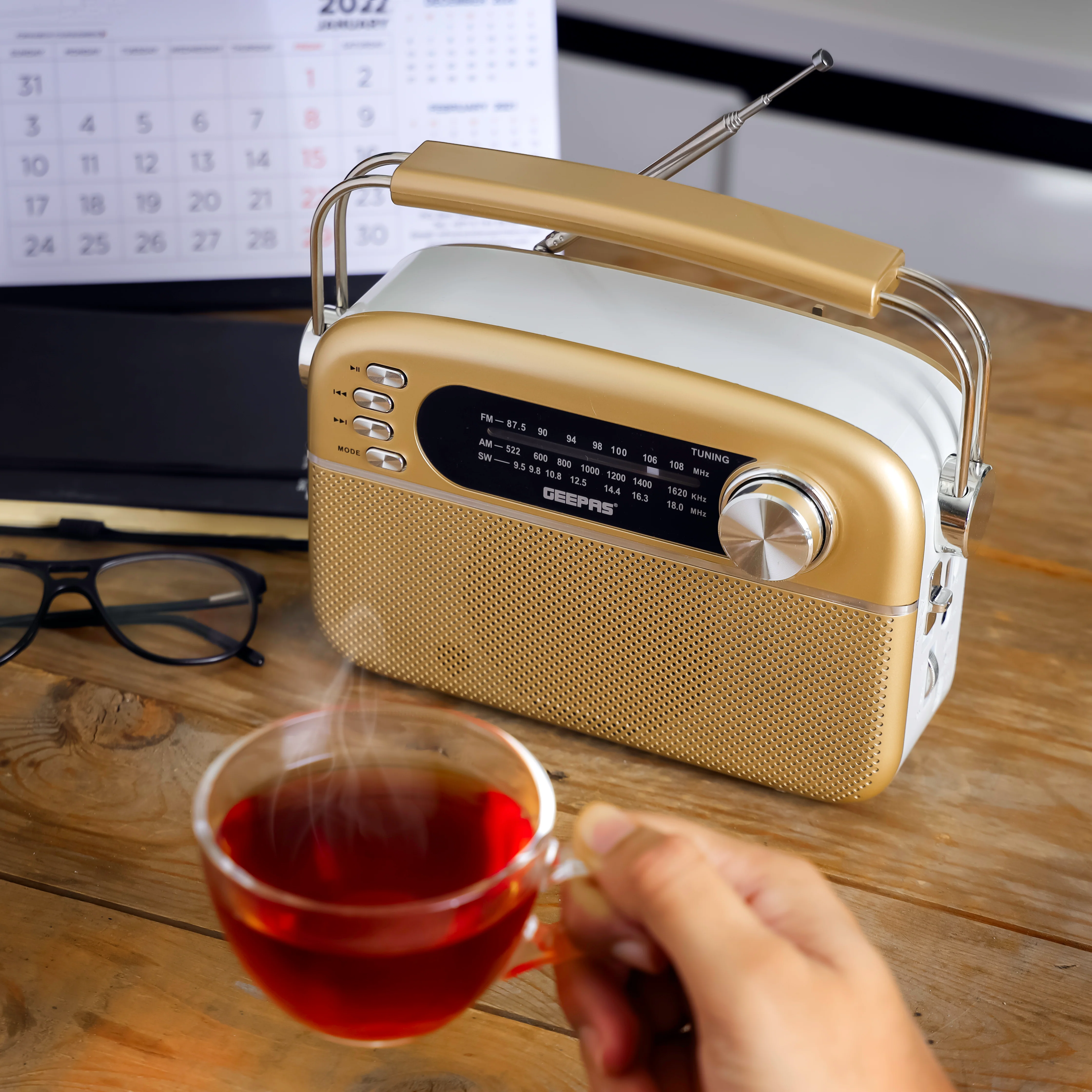 Geepas GR13015 Rechargeable Radio with Bluetooth| AM/FM/SW 3-Band Radio and USB/TF MP3 Player| Durable, AUX Input, AC/DC Dual Power Operation and Classic Retro| - Image 4