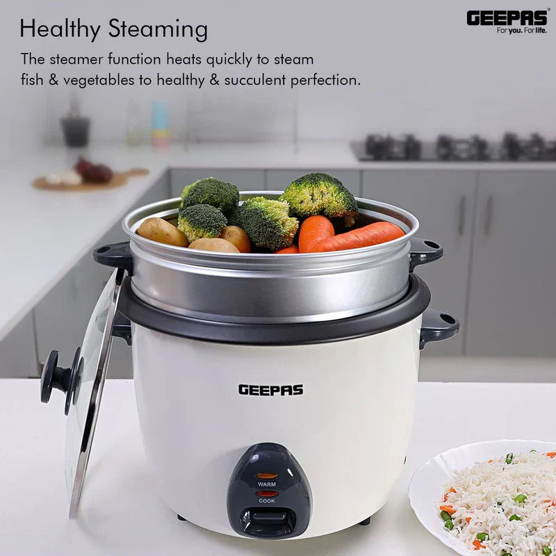 Geepas GRC35011 Automatic Rice Cooker| 1.5L Capacity, 500W Power & 3-in-1 Function Cook, Steam & Keep Warm| Durable Non-Stick Inner Pot & Tempered Glass Lid| - Image 3