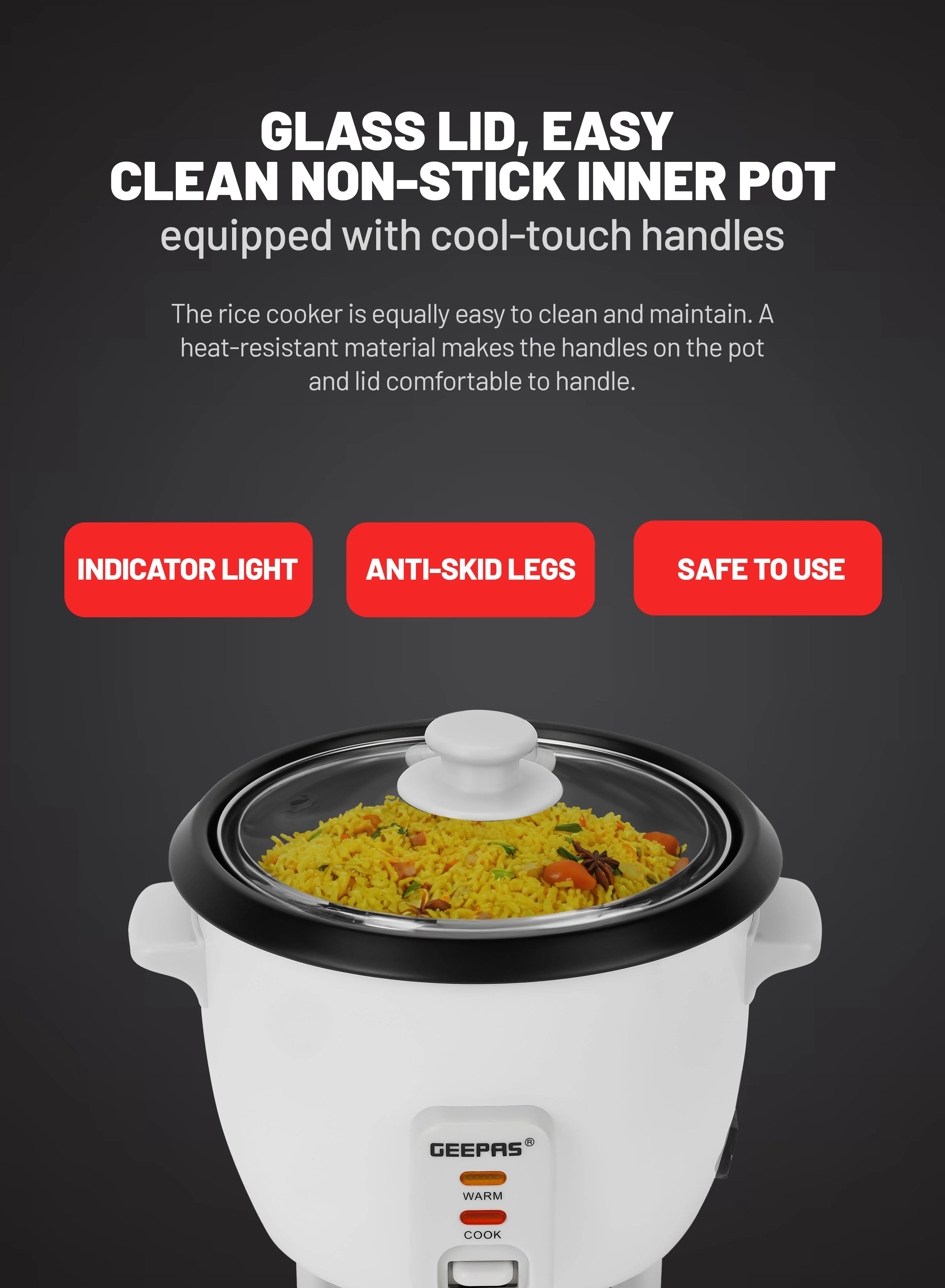 Geepas GRC4324 Multifunction Rice Cooker| 0.6L Compact Capacity, Ideal for Cooking and Steaming| Keeping Food Warm, Efficient, Durable and Easy to Daily Uses | - Image 6