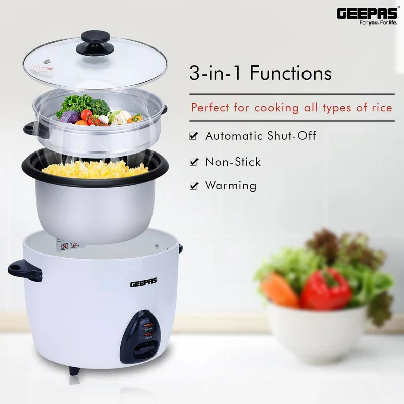 Geepas GRC4326 Automatic Rice Cooker | 2.2L Capacity, 3-in-1 Function – Cook, Steam & Keep Warm| Compact, Non-Stick Inner Pot, Easy to Clean and Durable Design| - Image 4