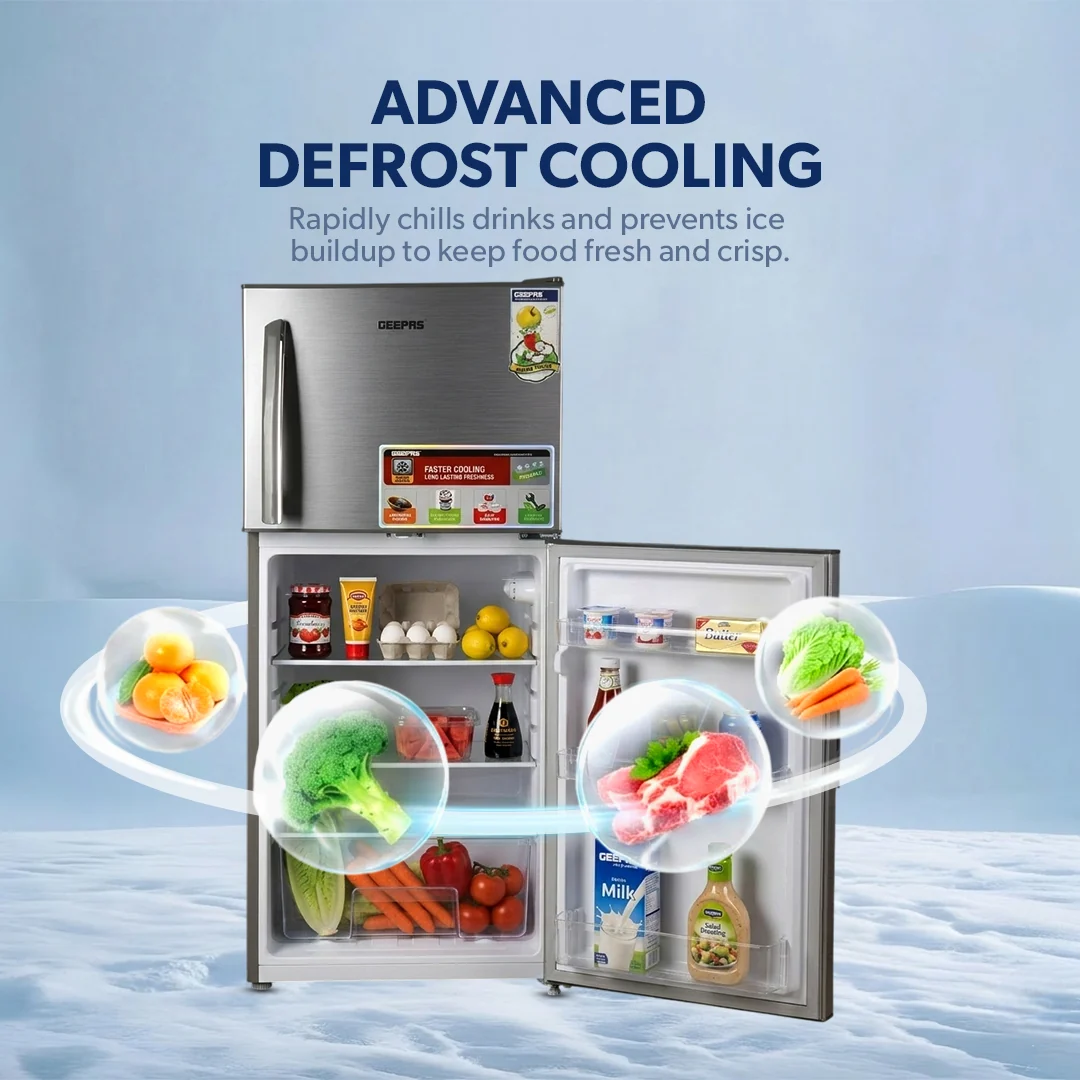 Geepas GRF2209SXE Double Door Defrost Refrigerator | instant cooling, low noise and door lock| adjustable temperature control, and stylish silver finish design| - Image 3