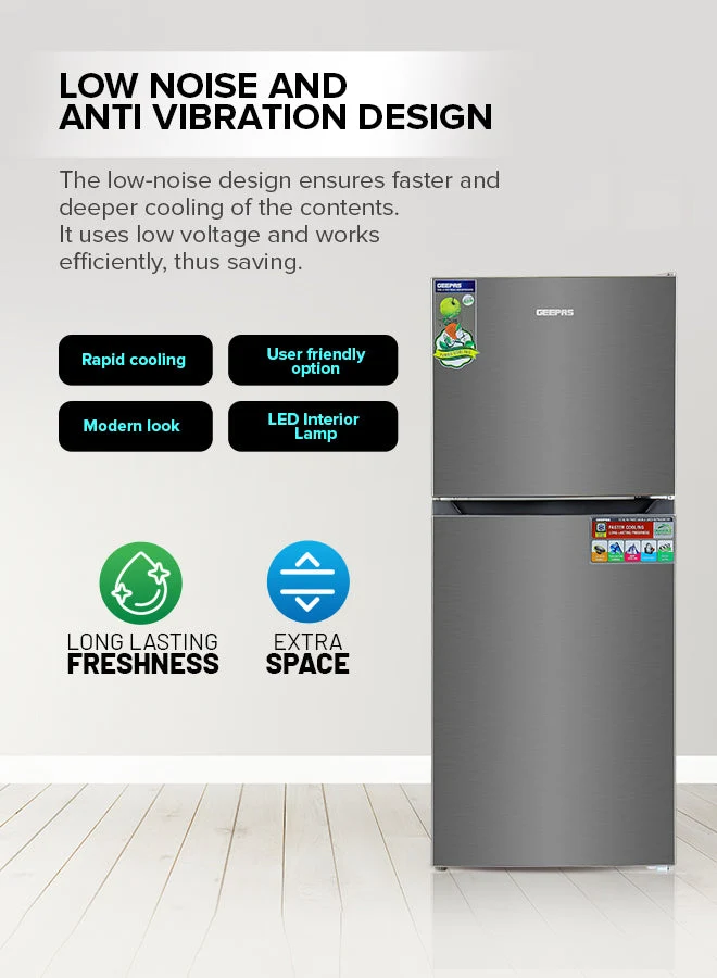 Geepas GRF2522SXN 250L No Frost Double Door Refrigerator| Multi Air Flow cooling, tempered glass shelves & LED lamp| tropical compressor & energy-saving design| - Image 6
