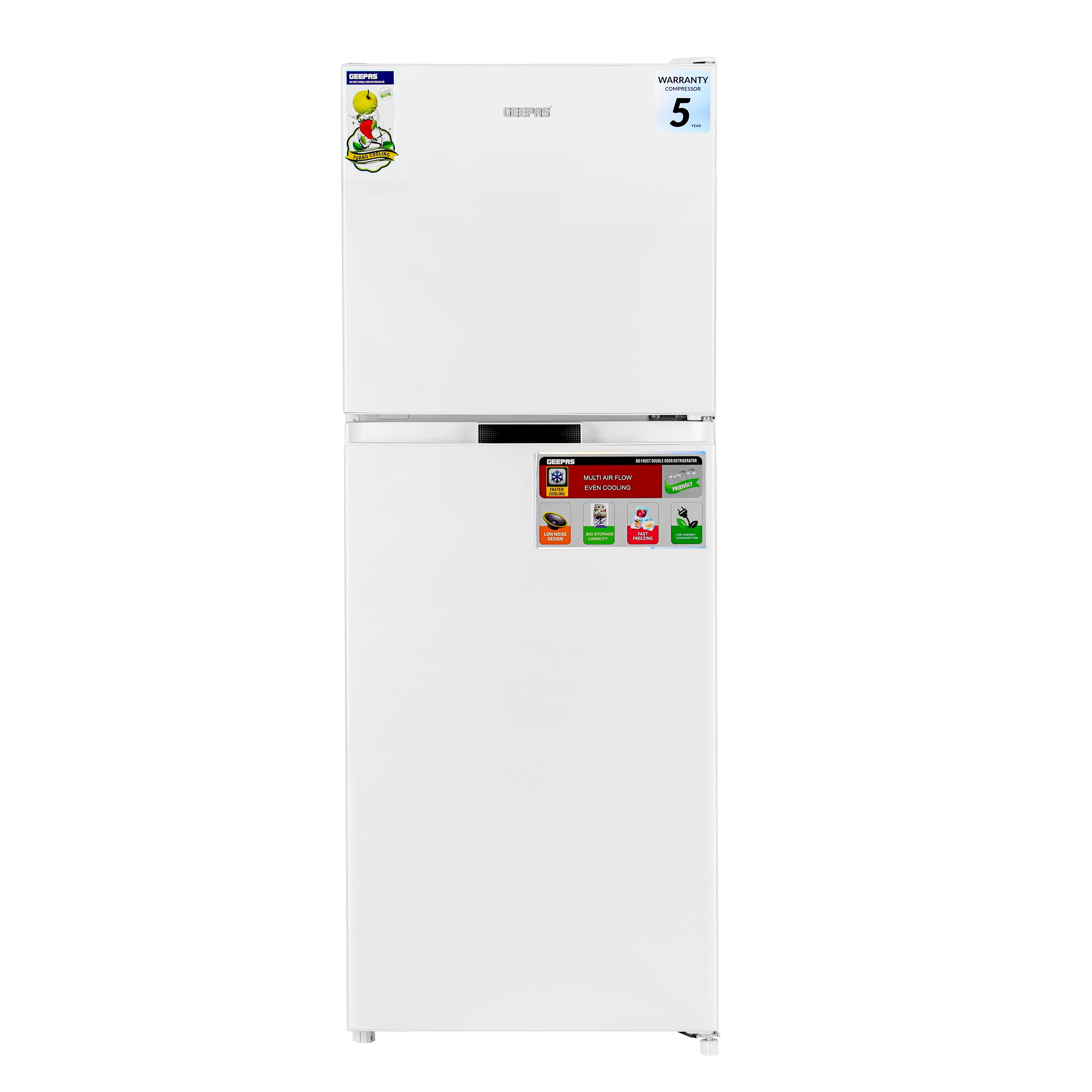 Geepas GRF2708WPN-U No Frost Double Door Refrigerator| Energy Efficient Cooling Fridge for Home Kitchen Use| Large Capacity, Fast Cooling Performance, Durable |