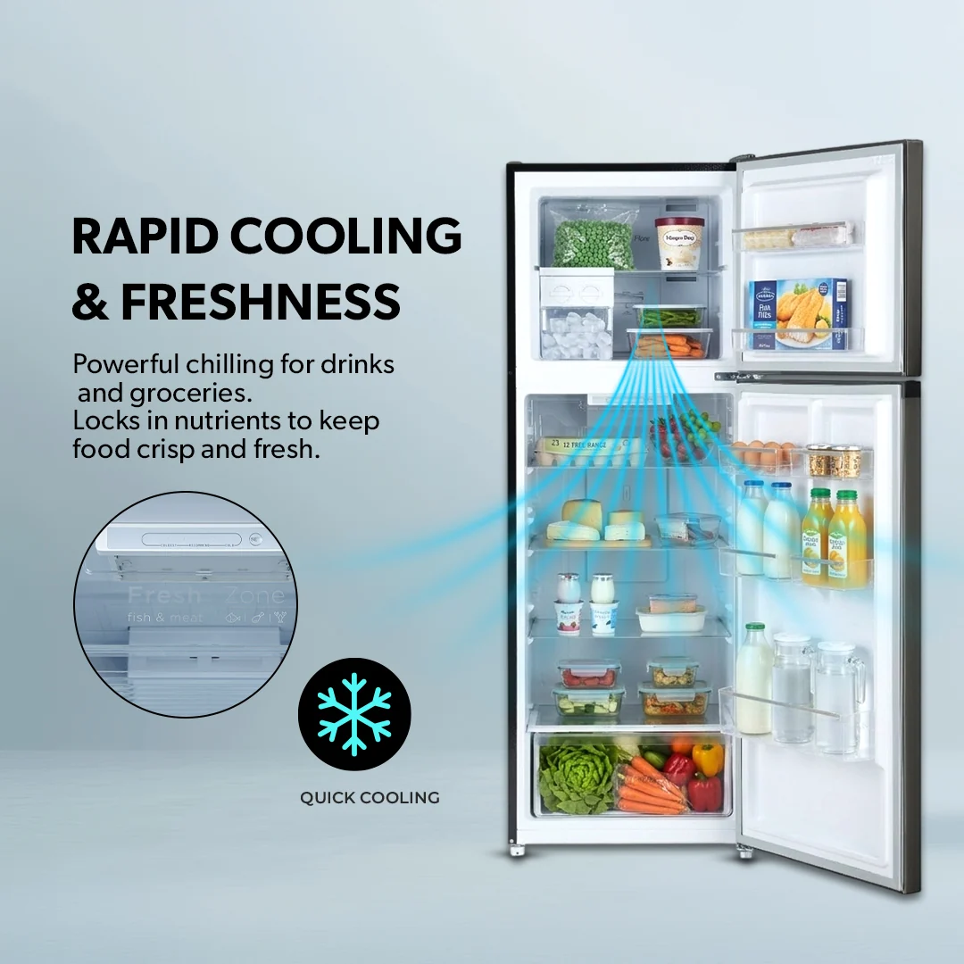Geepas GRF4120SSXN 410L Double Door No Frost Refrigerator| Dual Temperature Setting, Quick Cooling & Long-Lasting Freshness| Durable, Low Noise & Energy Saving| - Image 4