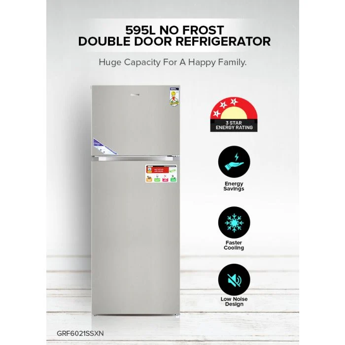 Geepas GRF6021SSXN No Frost Double Door Refrigerator| inverter compressor with energy-efficient cooling| Durable Design, spacious storage and reliable freshness| - Image 2