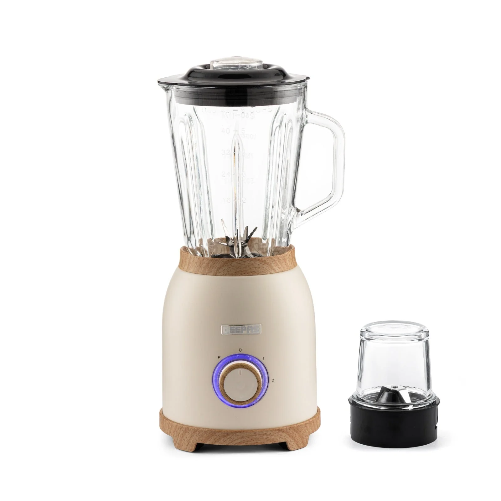 Geepas GSB44045UK-CR 2-in-1 Blender| 800W, 1.5L glass jar, grinder attachment & 6-blade stainless steel blades| Safe Lock Mechanism, pulse control and safe lock|