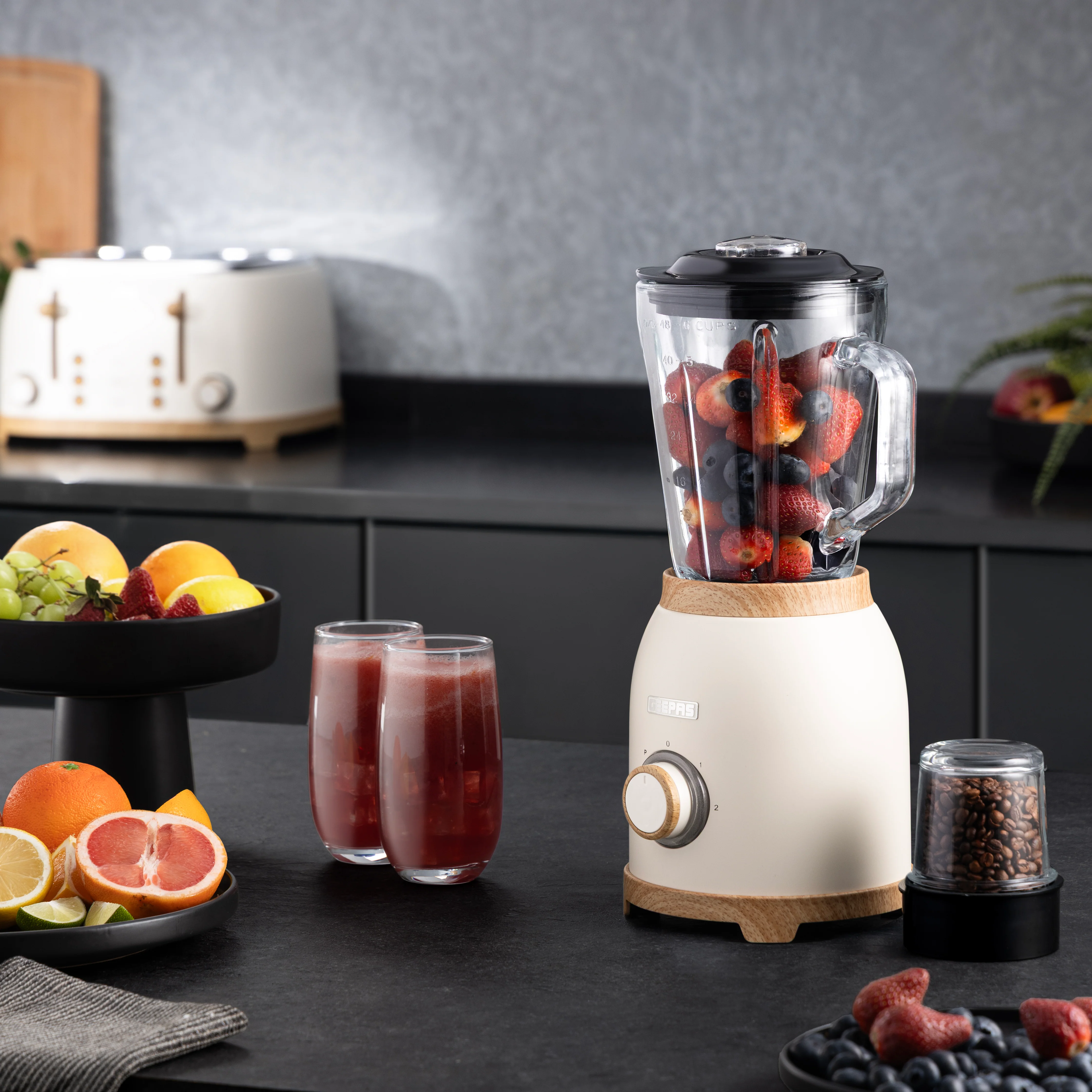 Geepas GSB44045UK-CR 2-in-1 Blender| 800W, 1.5L glass jar, grinder attachment & 6-blade stainless steel blades| Safe Lock Mechanism, pulse control and safe lock| - Image 2