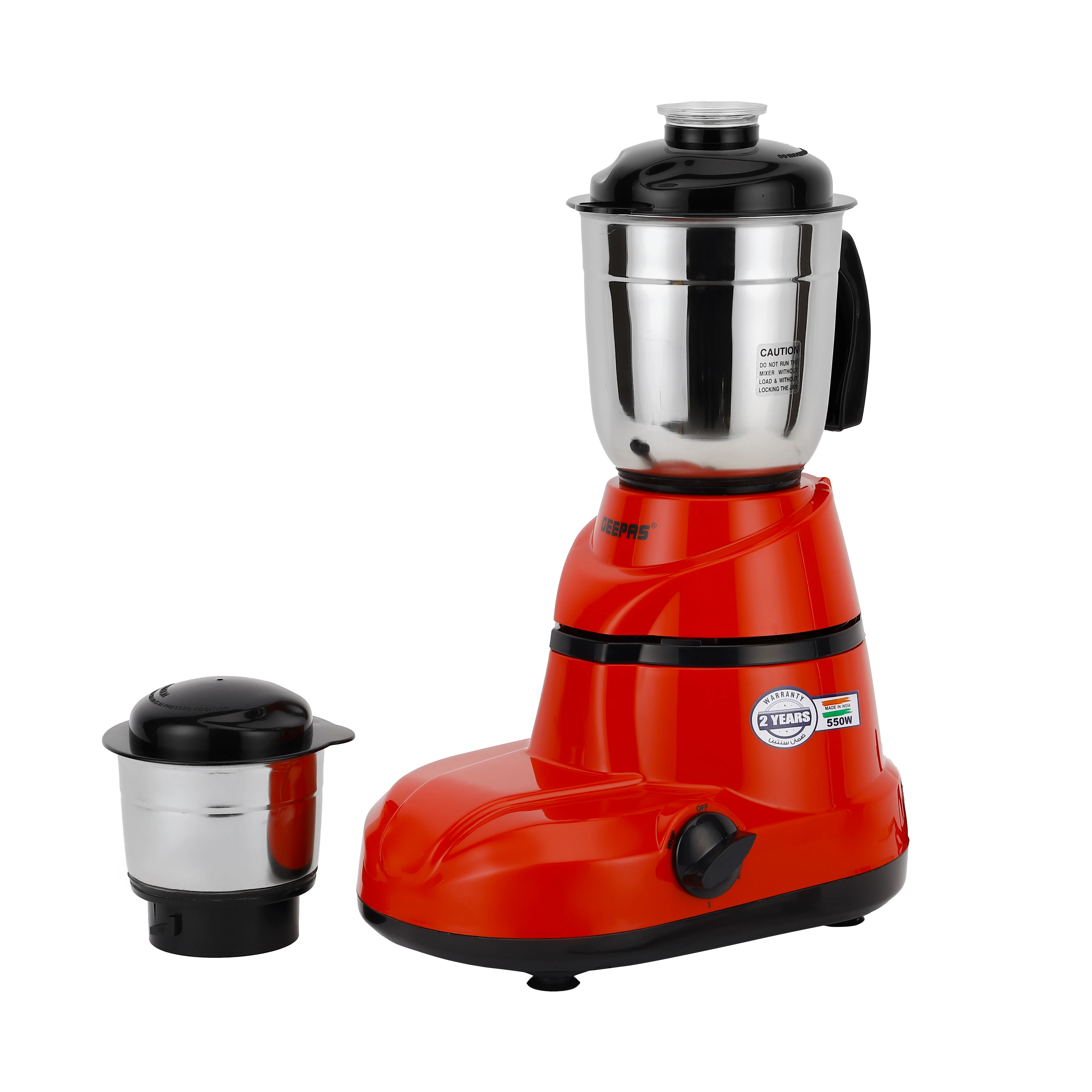 Geepas GSB5456 2-in-1 Mixer Grinder| 550W motor with stainless steel jars & hardened steel blades| 3-speed control, overload protection & Modern Compact Design|