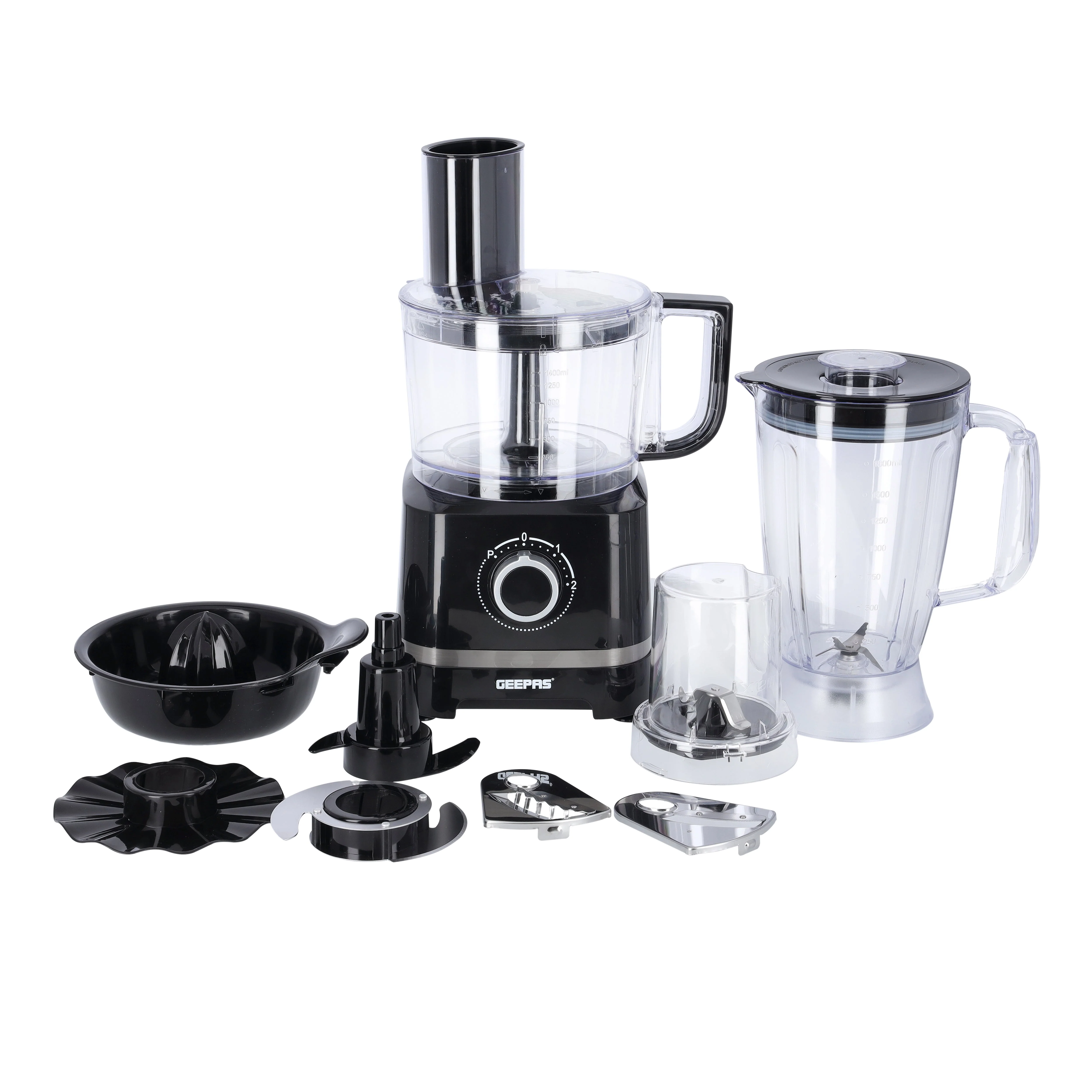 Geepas GSB5487 10-in-1 Food Processor| 800W, Transparent Jars and Stainless-Steel Blades| for Blending, Chopping, 2 Speed with Pulse and Detachable Attachments|